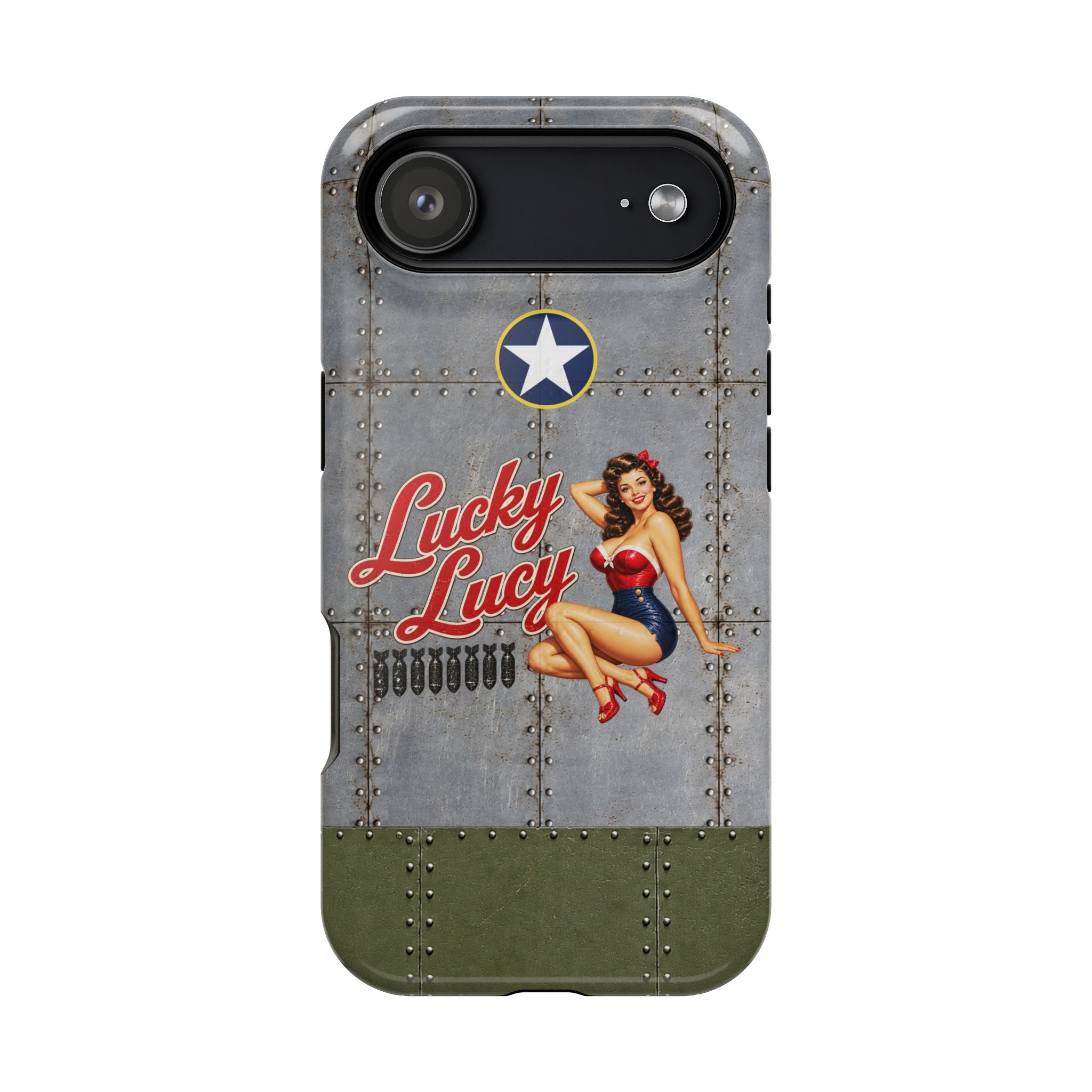 WWII Pinup Phone Case, Lucky Lucy Nose Art, MagSafe Dual Layer Case for iPhone & Samsung Galaxy, Vintage Aircraft Art