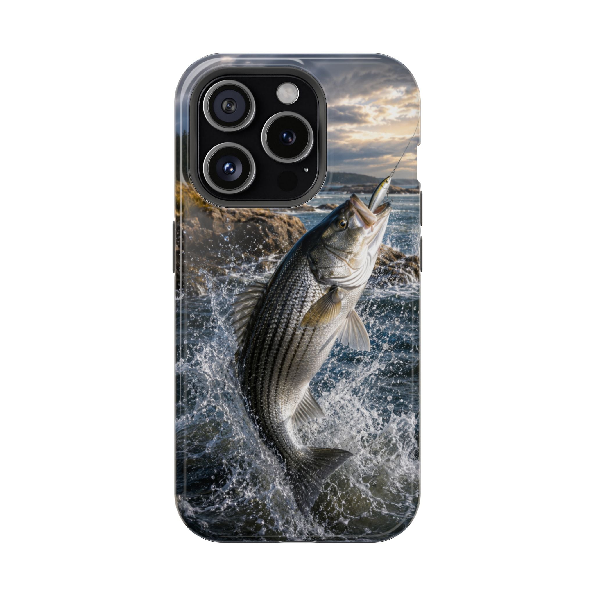 Striped Bass Fishing Fish Phone Case MagSafe Compatible for iPhone & Samsung Galaxy | Striper Fisherman Gift | Dual Layer Tough Case
