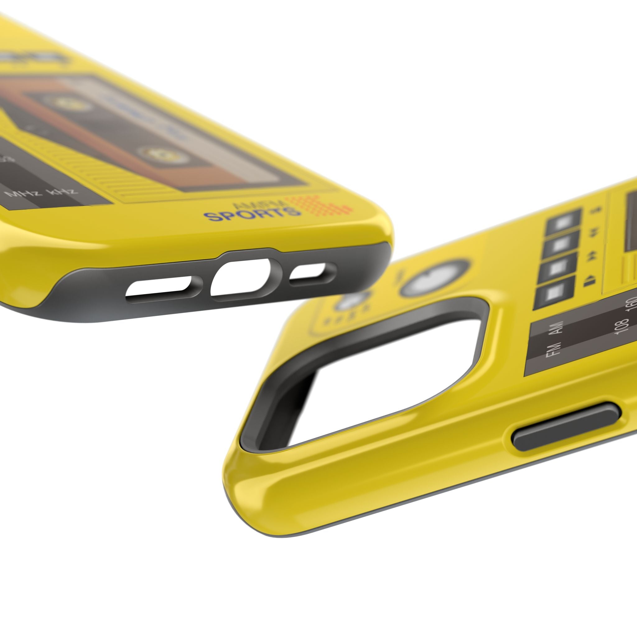 Retro Cassette AM FM Radio iPhone Case, Vintage Walkman Style Phone Case, MagSafe Dual Layer Protective Case Sport Yellow
