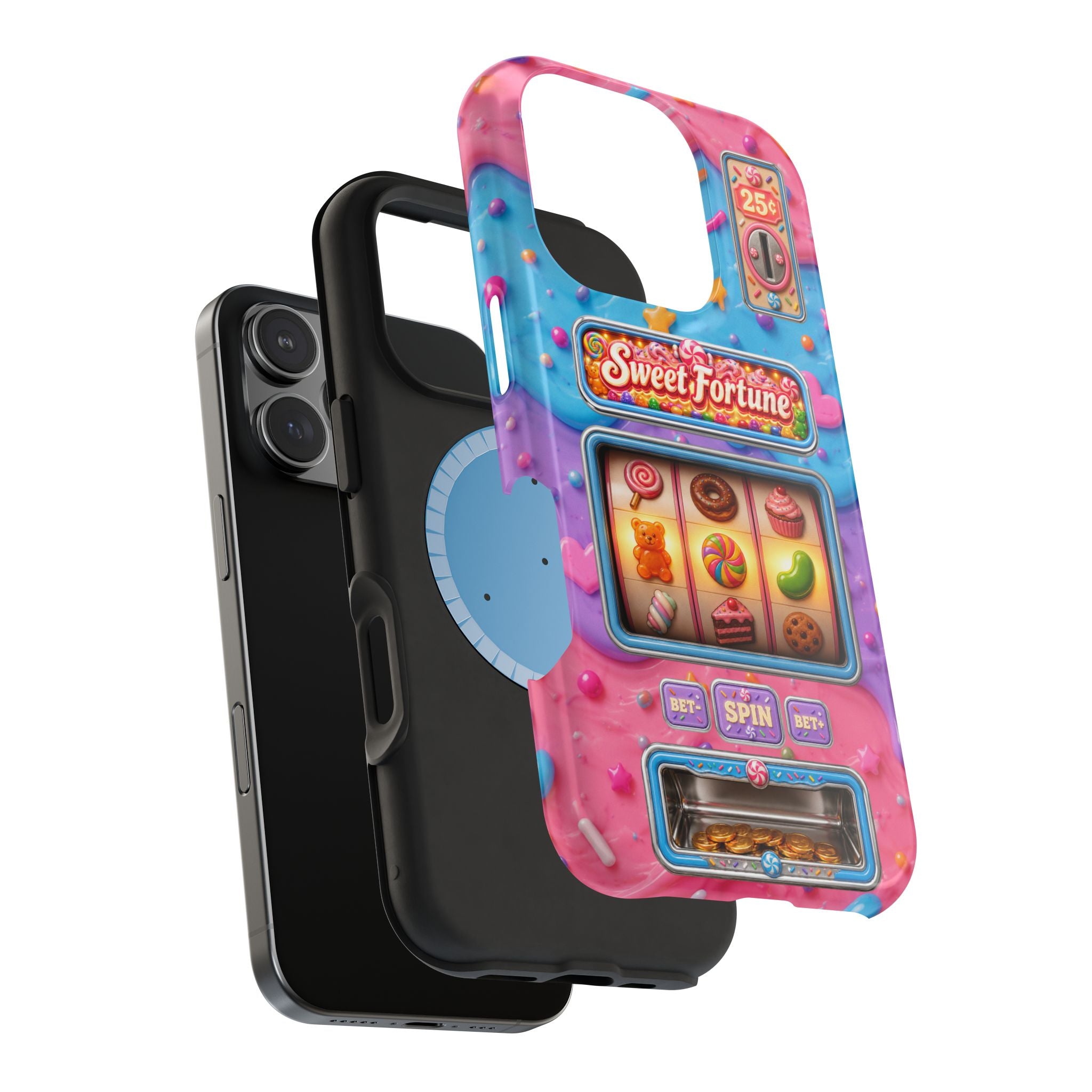Candy Slot Machine iPhone Case, Sweet Fortune Casino Phone Cover, Colorful Candy Game Inspired MagSafe Compatible with Duel Layer Protection