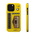 Retro Cassette AM FM Radio iPhone Case, Vintage Walkman Style Phone Case, MagSafe Dual Layer Protective Case Sport Yellow