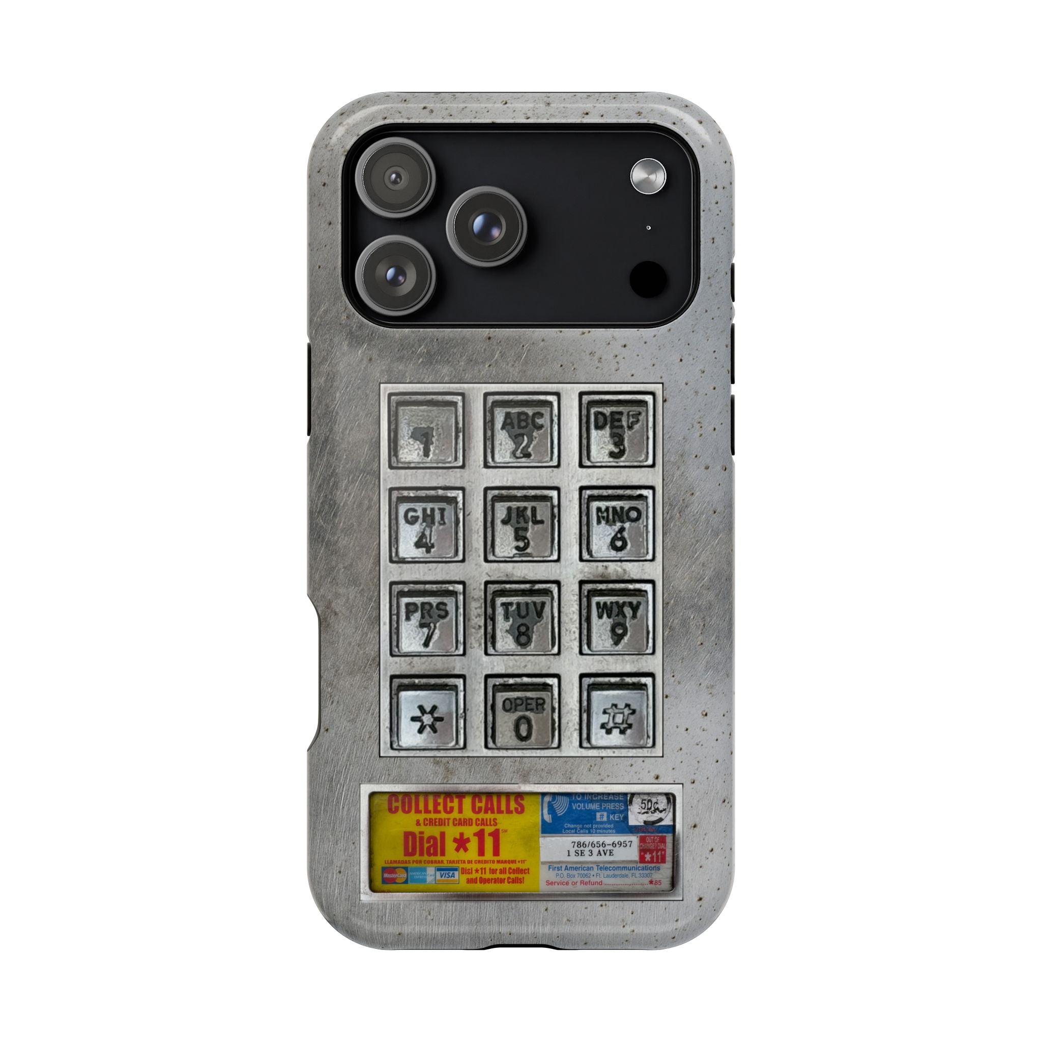 Payphone Retro Tech iPhone Case 17 16 15 14 13 Pro Max Mini Plus Touchtone Distressed Impact Resistant 2 Layers of Protection
