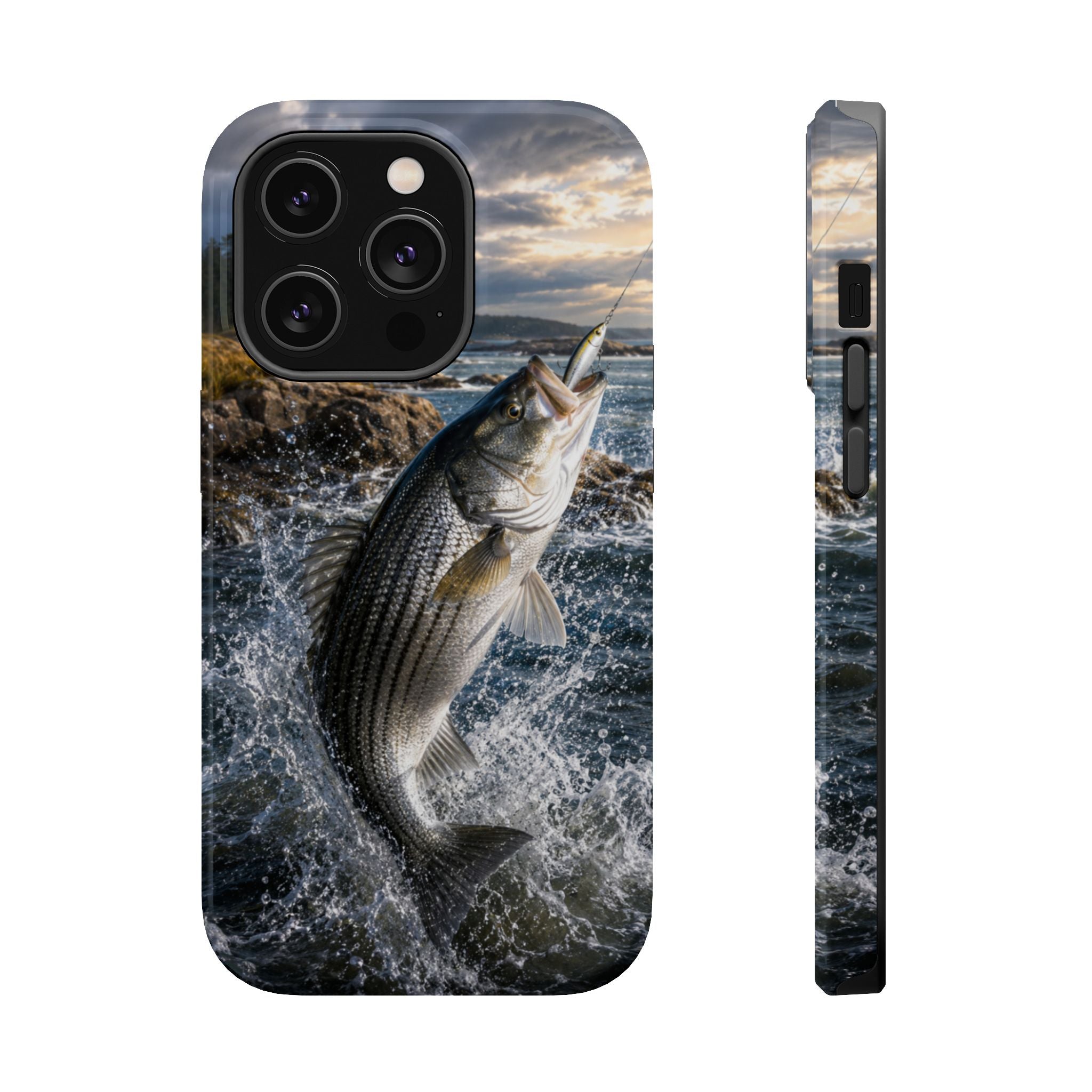 Striped Bass Fishing Fish Phone Case MagSafe Compatible for iPhone & Samsung Galaxy | Striper Fisherman Gift | Dual Layer Tough Case