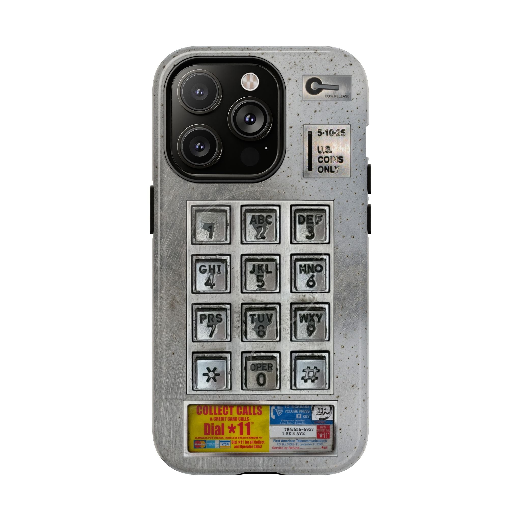 Payphone Retro Tech MagSafe iPhone Case 17 16 15 14 Pro Max Plus TouchTone Pay Phone Distressed 2 Layers of Protection Flat Art
