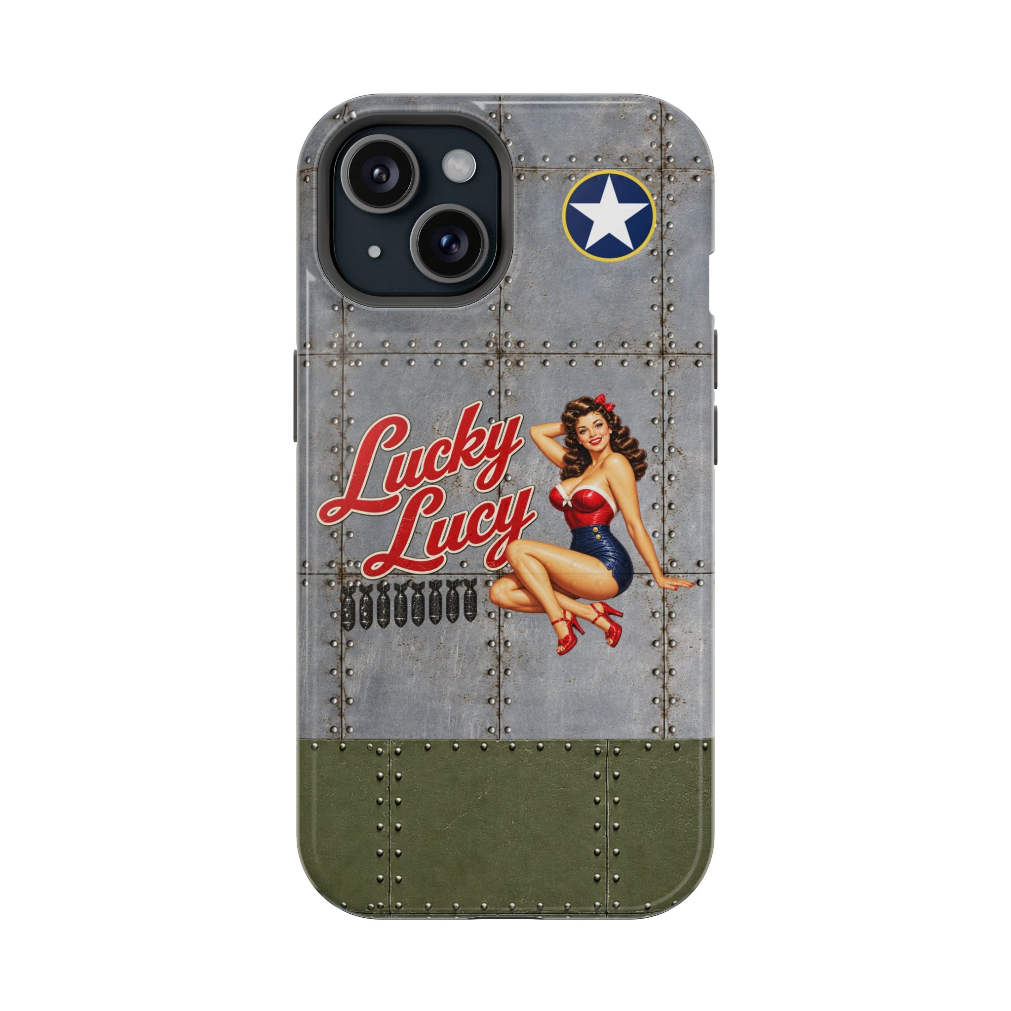 WWII Pinup Phone Case, Lucky Lucy Nose Art, MagSafe Dual Layer Case for iPhone & Samsung Galaxy, Vintage Aircraft Art