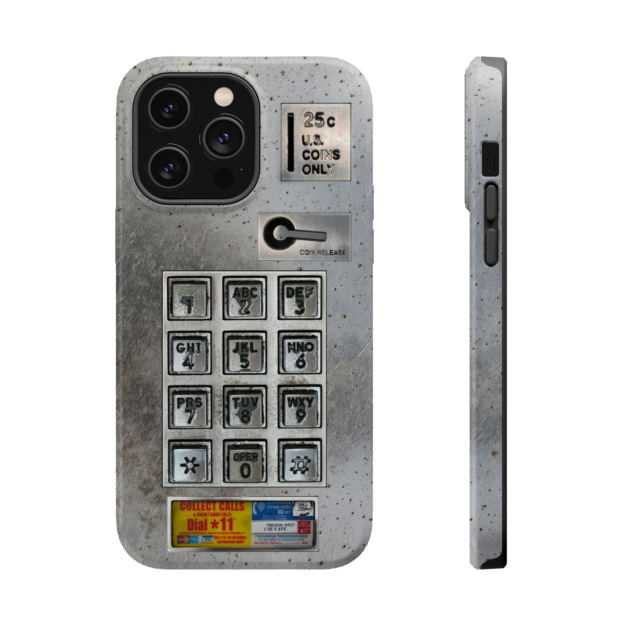Payphone Retro Tech MagSafe Phone Case For iPhone and Samsung Galaxy 26 - TouchTone Pay Phone Distressed 2 Layers of Protection Flat Art