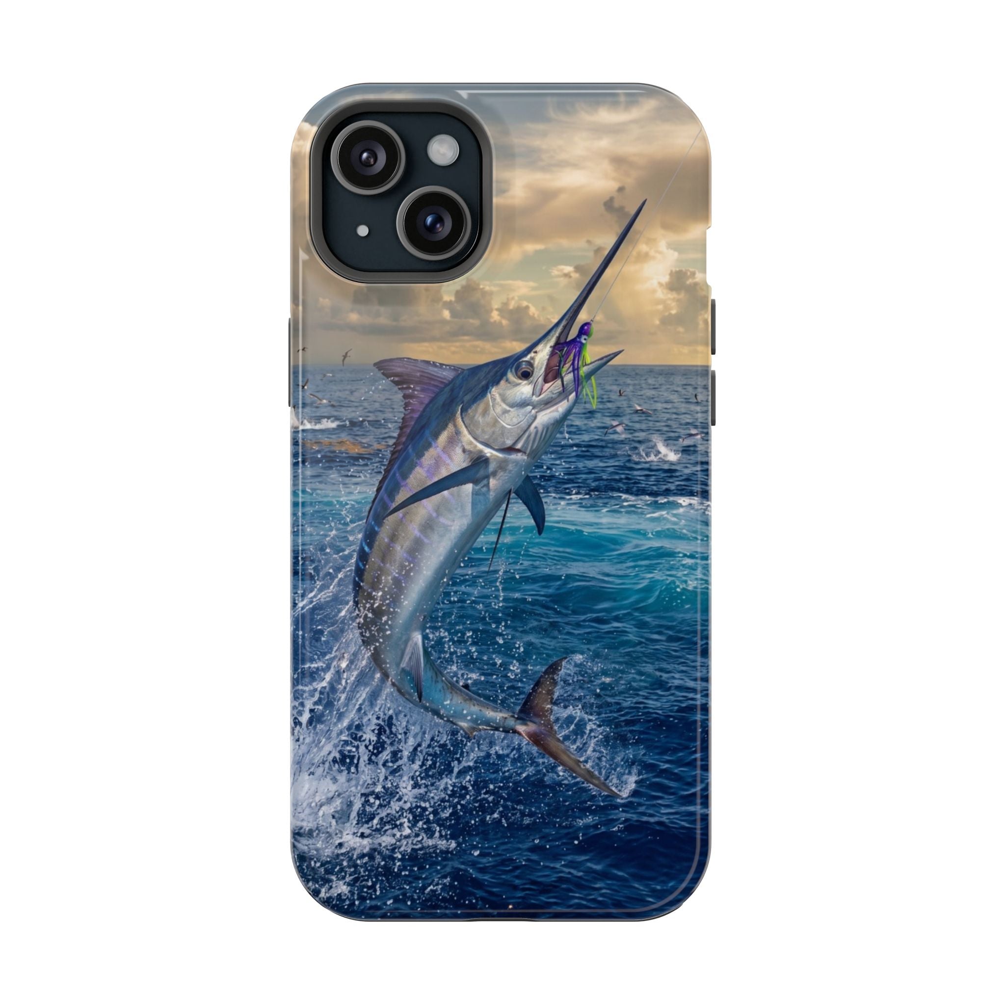 Marlin Fishing Fish Phone Case MagSafe Compatible for iPhone & Samsung Galaxy | Blue Marlin Fisherman Gift | Dual Layer Tough Case