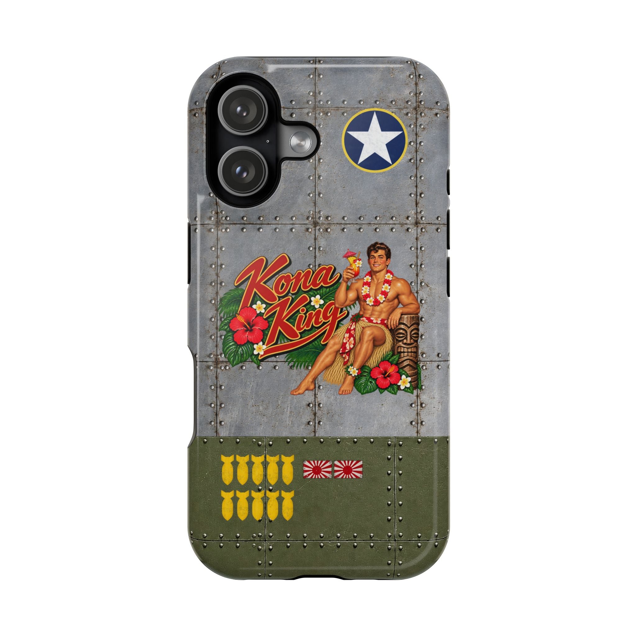 WWII Beefcake Phone Case, Kona King Male Pinup Nose Art, MagSafe Dual Layer Case for iPhone & Samsung Galaxy, Vintage Military Art
