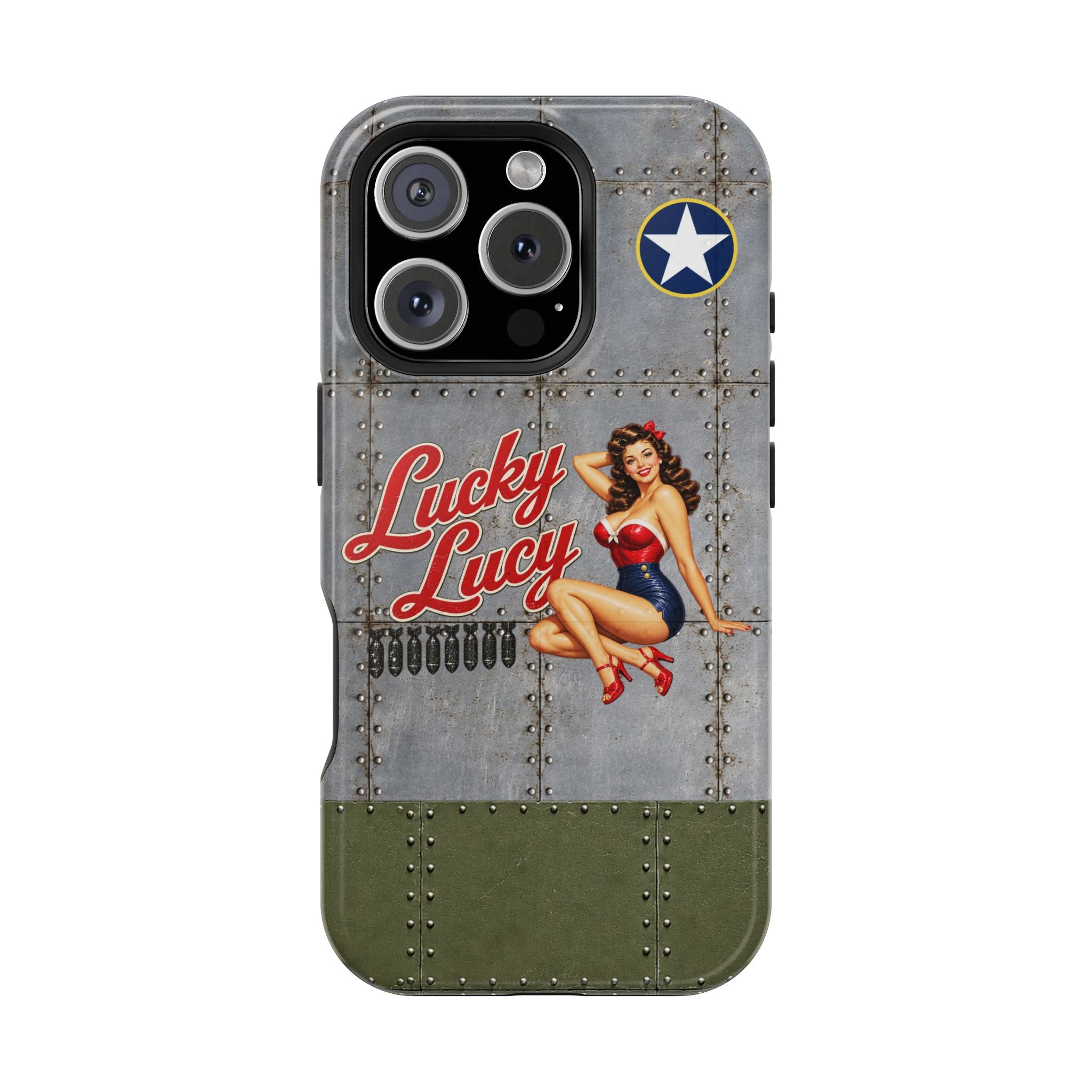 WWII Pinup Phone Case, Lucky Lucy Nose Art, MagSafe Dual Layer Case for iPhone & Samsung Galaxy, Vintage Aircraft Art