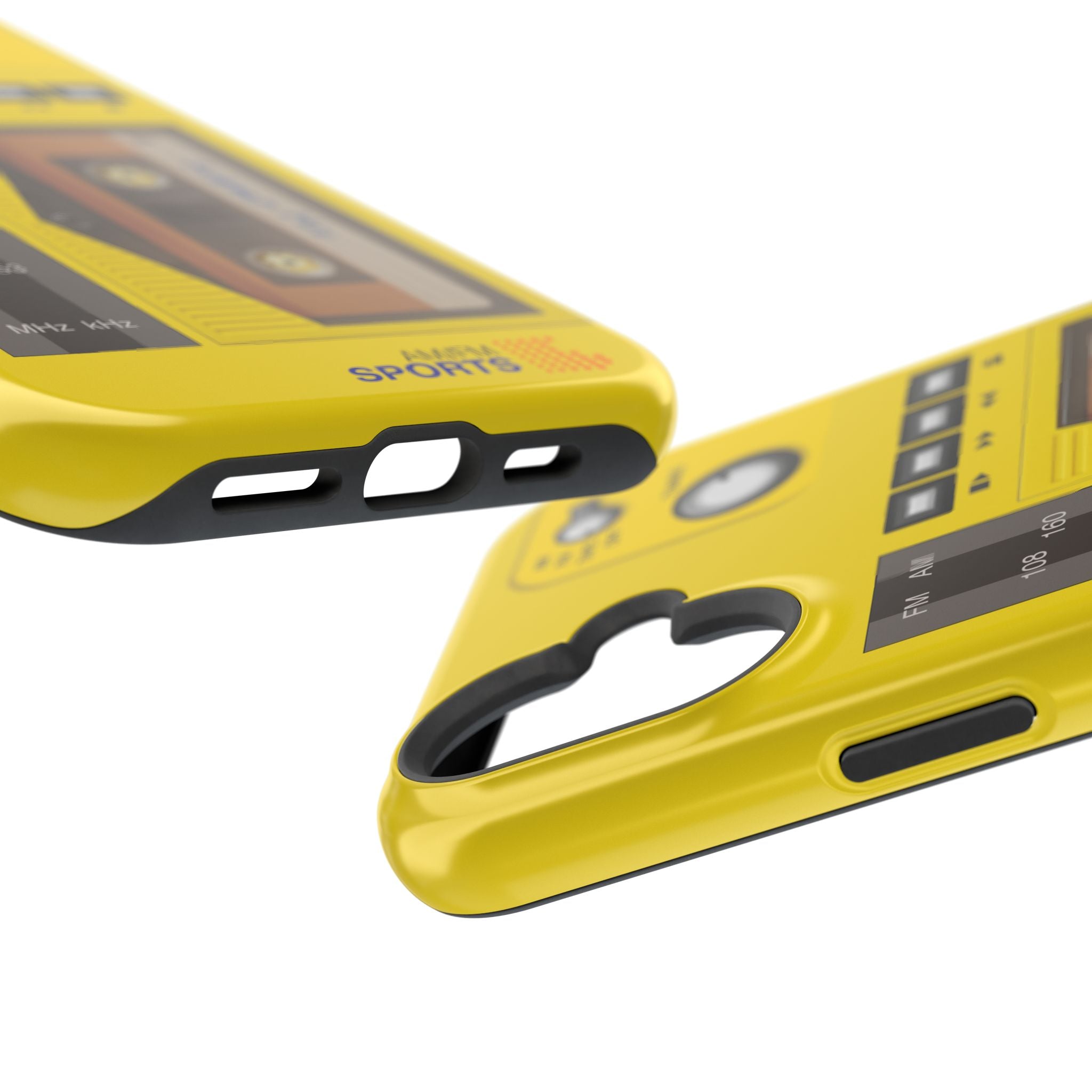 Retro Cassette AM FM Radio iPhone Case, Vintage Walkman Style Phone Case, MagSafe Dual Layer Protective Case Sport Yellow