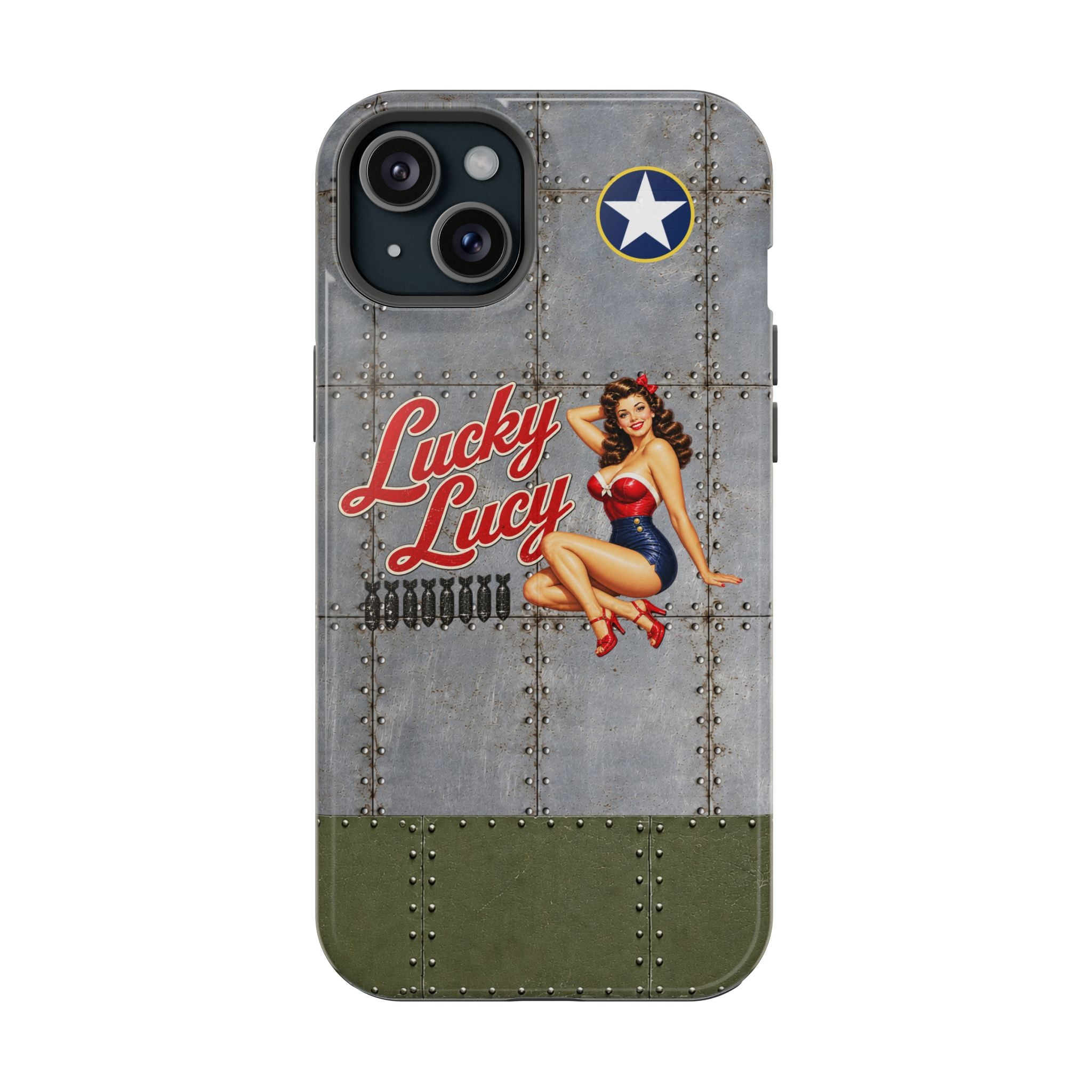 WWII Pinup Phone Case, Lucky Lucy Nose Art, MagSafe Dual Layer Case for iPhone & Samsung Galaxy, Vintage Aircraft Art