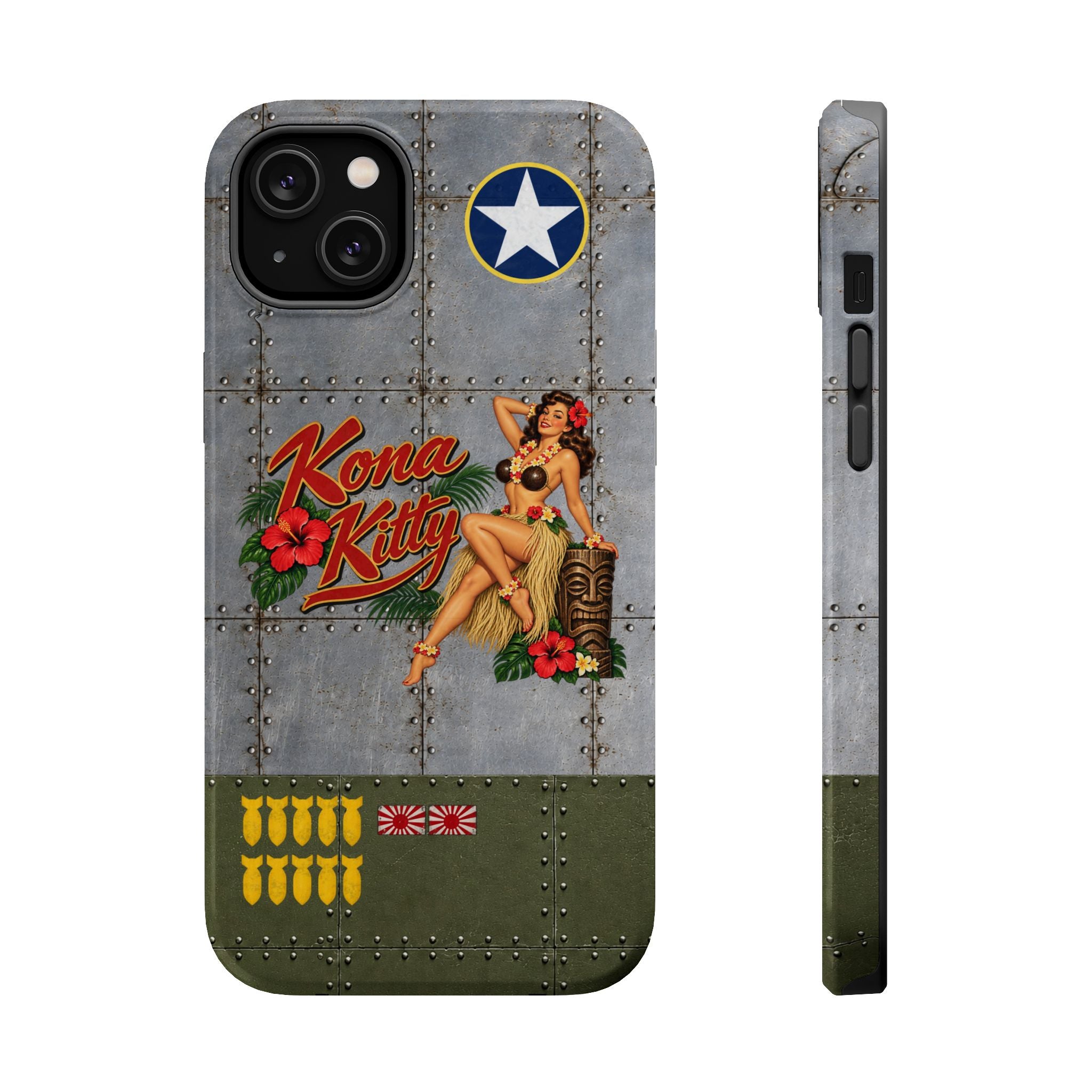 WWII Pinup Nose Art Phone Case, Kona Kitty Airplane Art, MagSafe Dual Layer Case for iPhone & Samsung Galaxy, Vintage Military Art