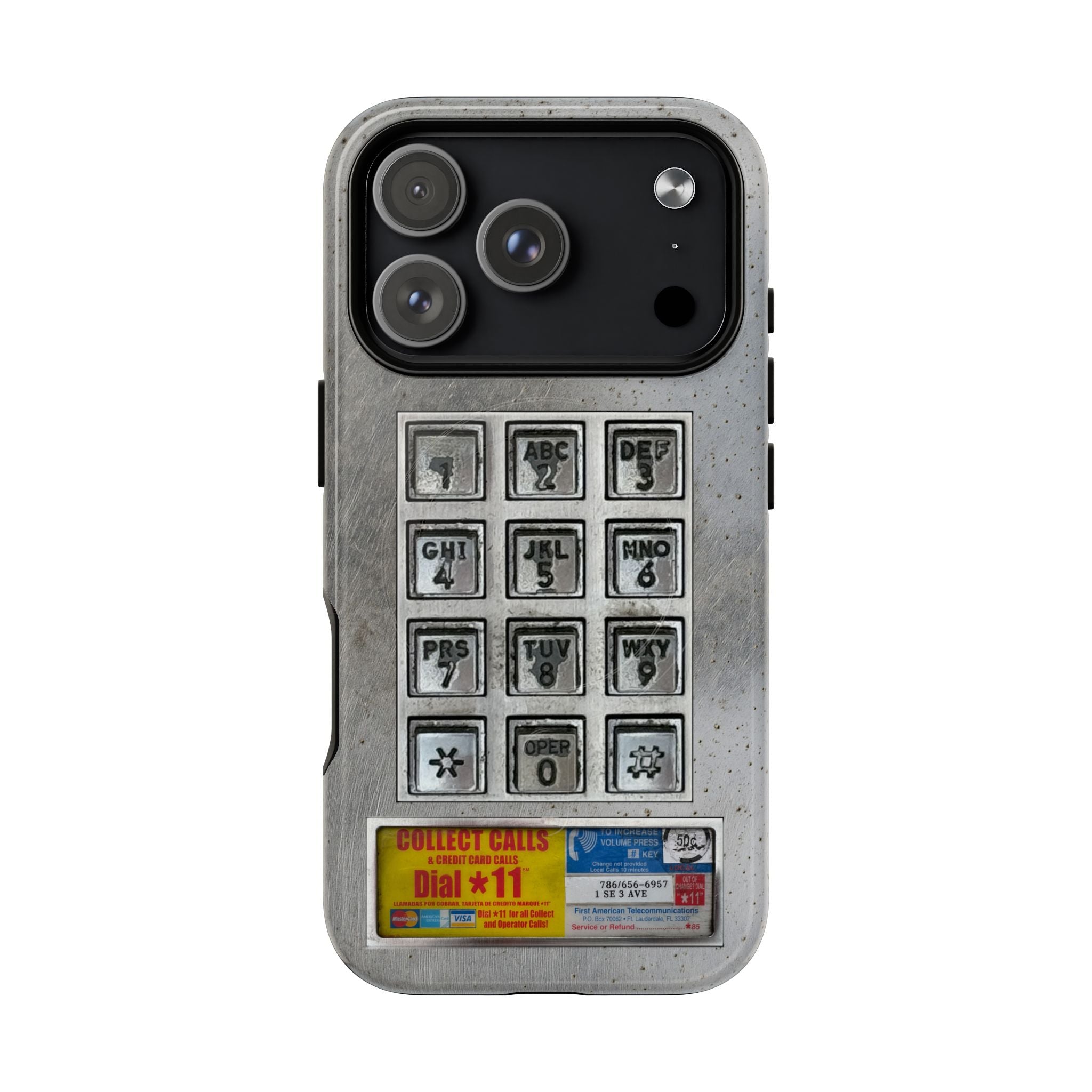 Payphone Retro Tech MagSafe iPhone Case 17 16 15 14 Pro Max Plus TouchTone Pay Phone Distressed 2 Layers of Protection Flat Art