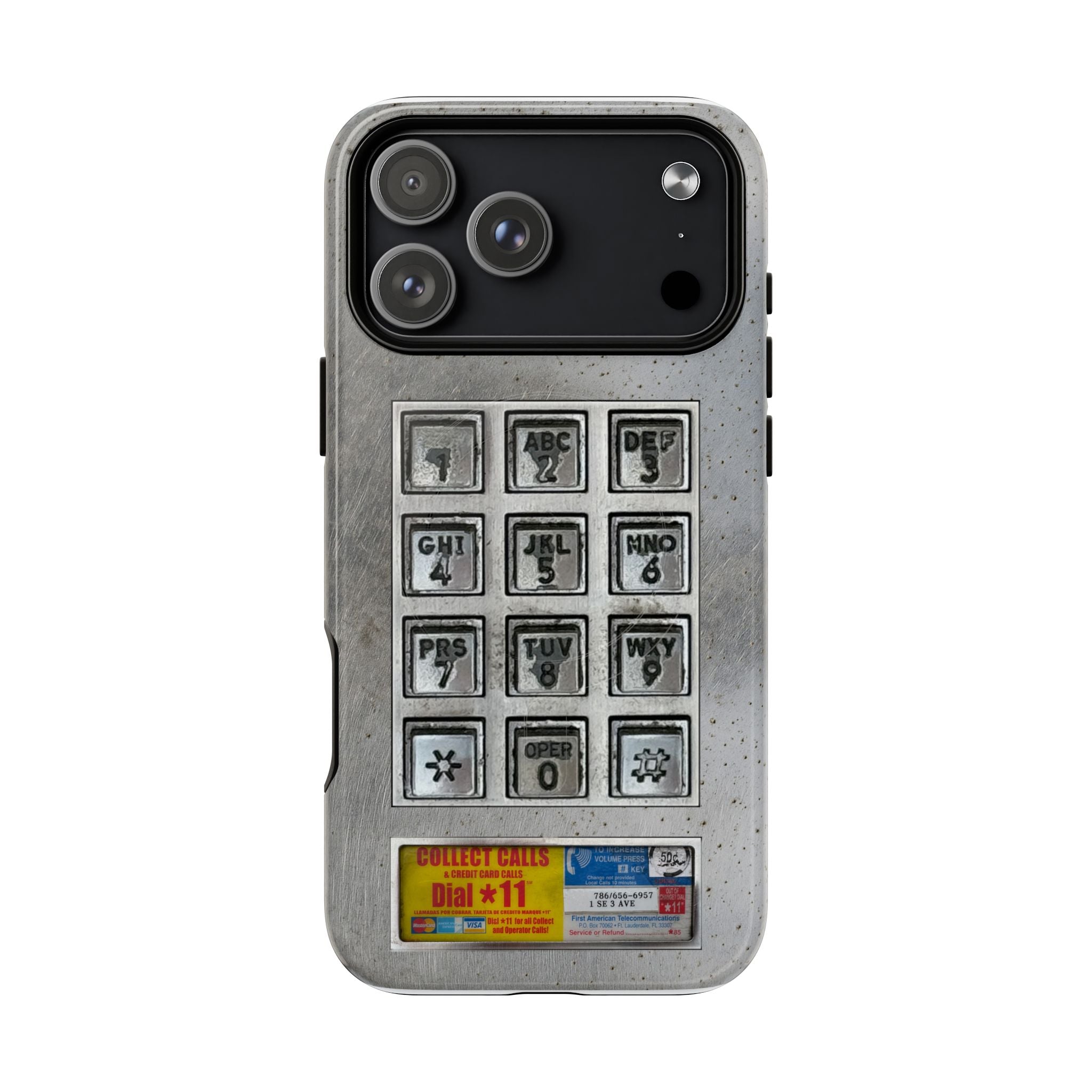 Payphone Retro Tech MagSafe iPhone Case 17 16 15 14 Pro Max Plus TouchTone Pay Phone Distressed 2 Layers of Protection Flat Art