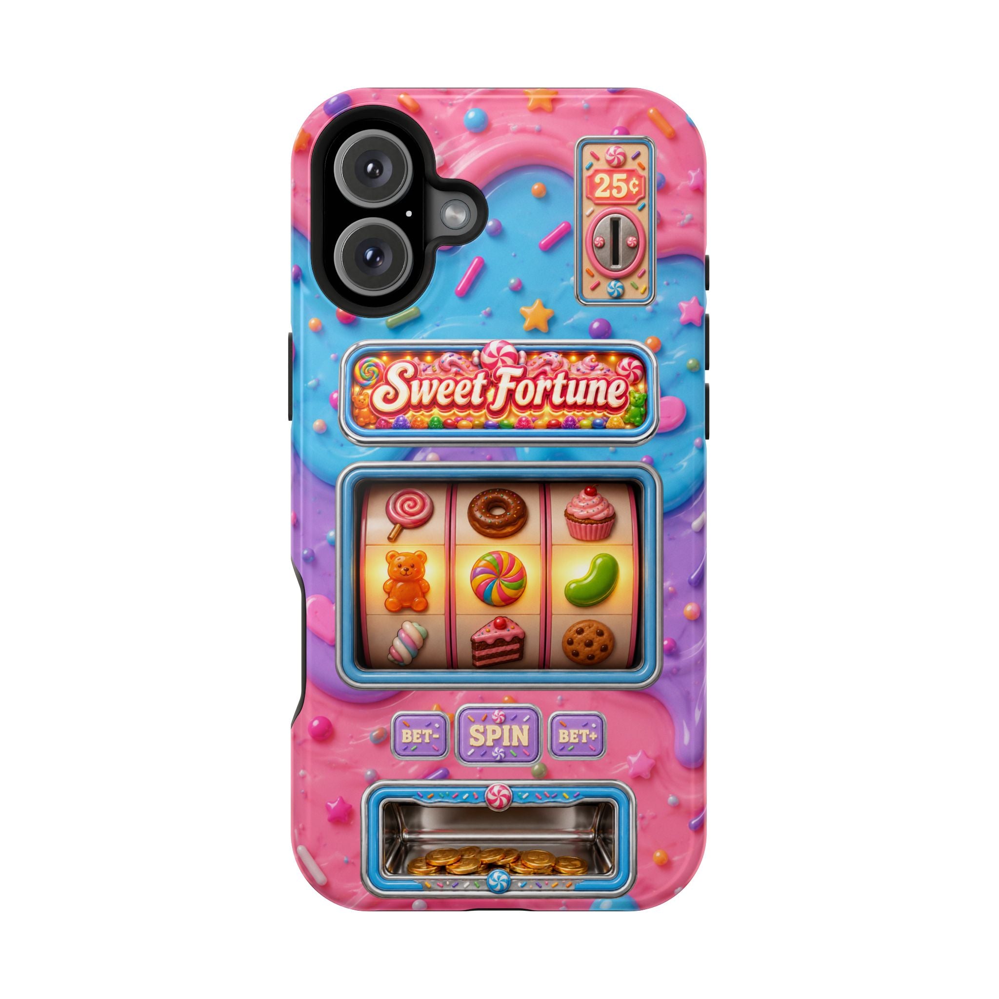Candy Slot Machine iPhone Case, Sweet Fortune Casino Phone Cover, Colorful Candy Game Inspired MagSafe Compatible with Duel Layer Protection