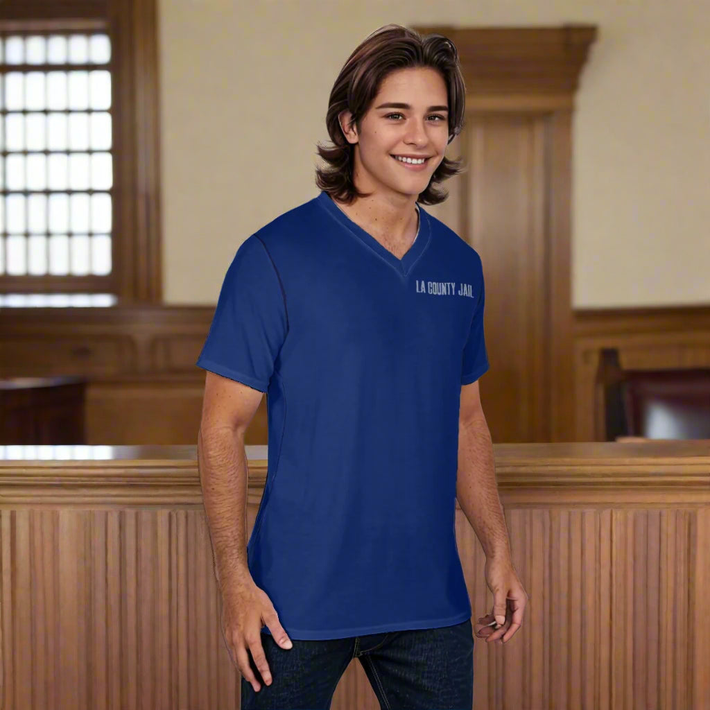 LA County Jail V-Neck Uniform Shirt Costume Prison Blues