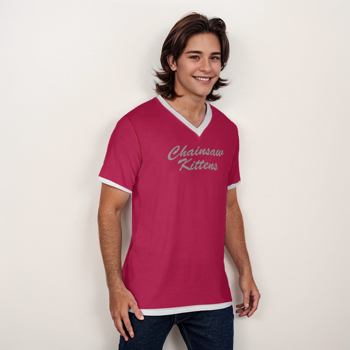 Chainsaw Kittens V-Neck T-Shirt Costume Marc