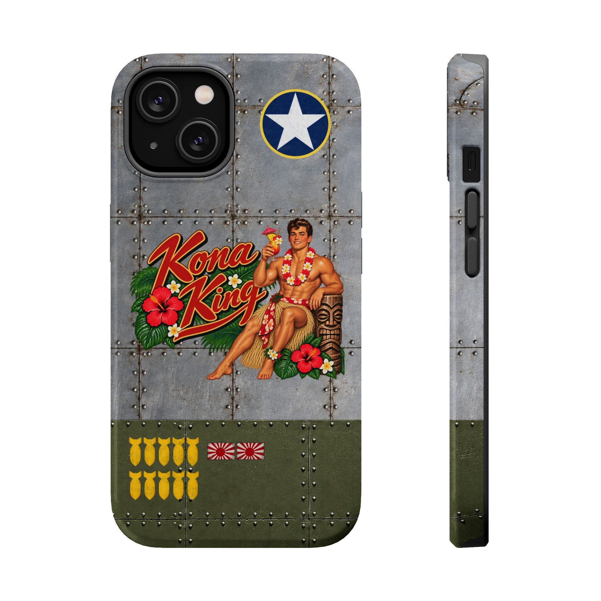 WWII Beefcake Phone Case, Kona King Male Pinup Nose Art, MagSafe Dual Layer Case for iPhone & Samsung Galaxy, Vintage Military Art