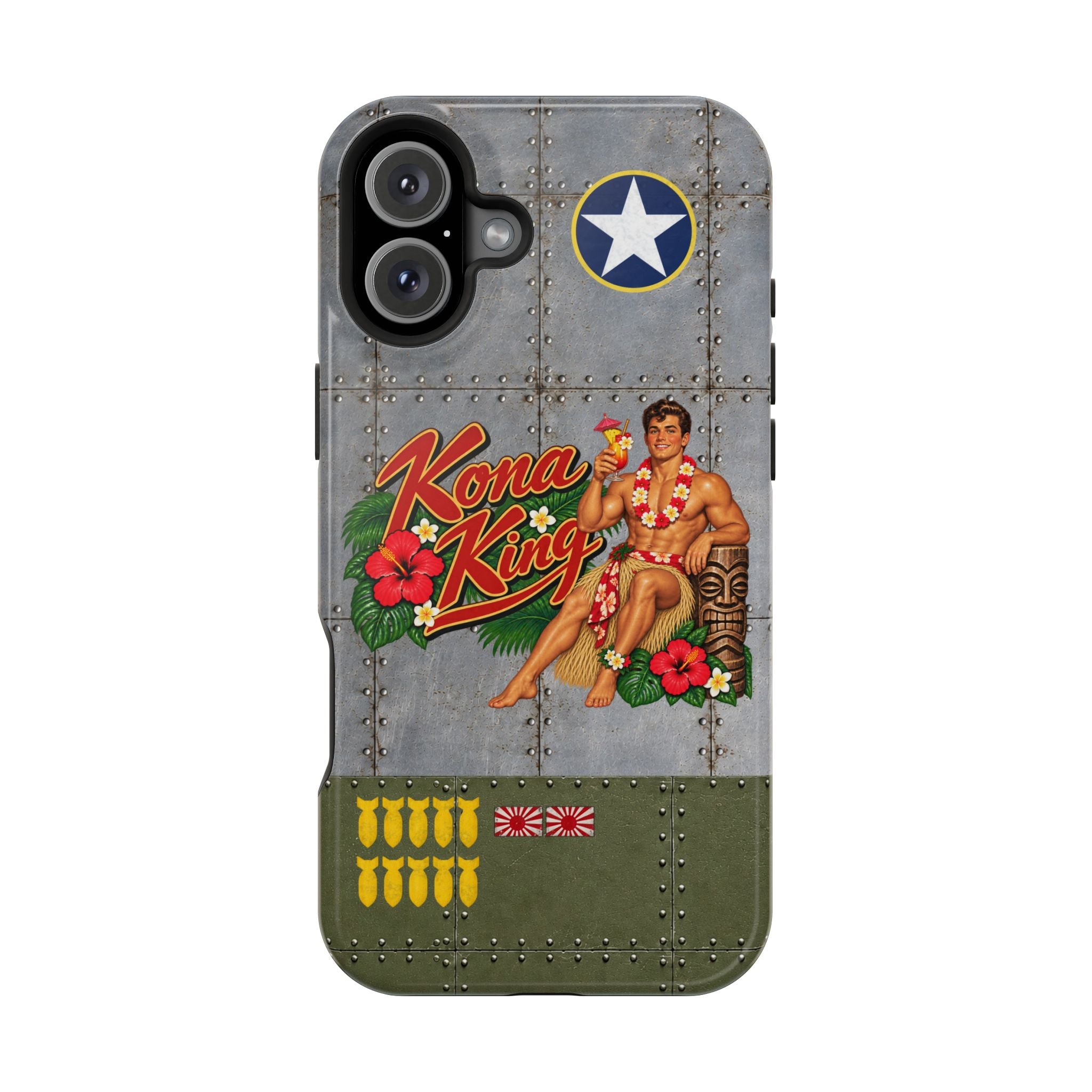 WWII Beefcake Phone Case, Kona King Male Pinup Nose Art, MagSafe Dual Layer Case for iPhone & Samsung Galaxy, Vintage Military Art