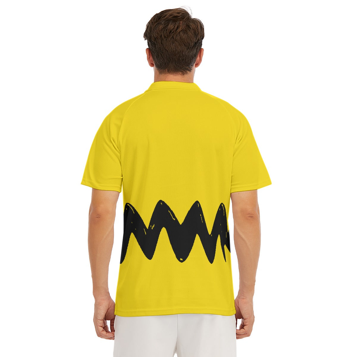 Yellow Polo Charlie Shirt With Black Zigzag Cartoon Blockhead - Costume - Drawn Look Brown