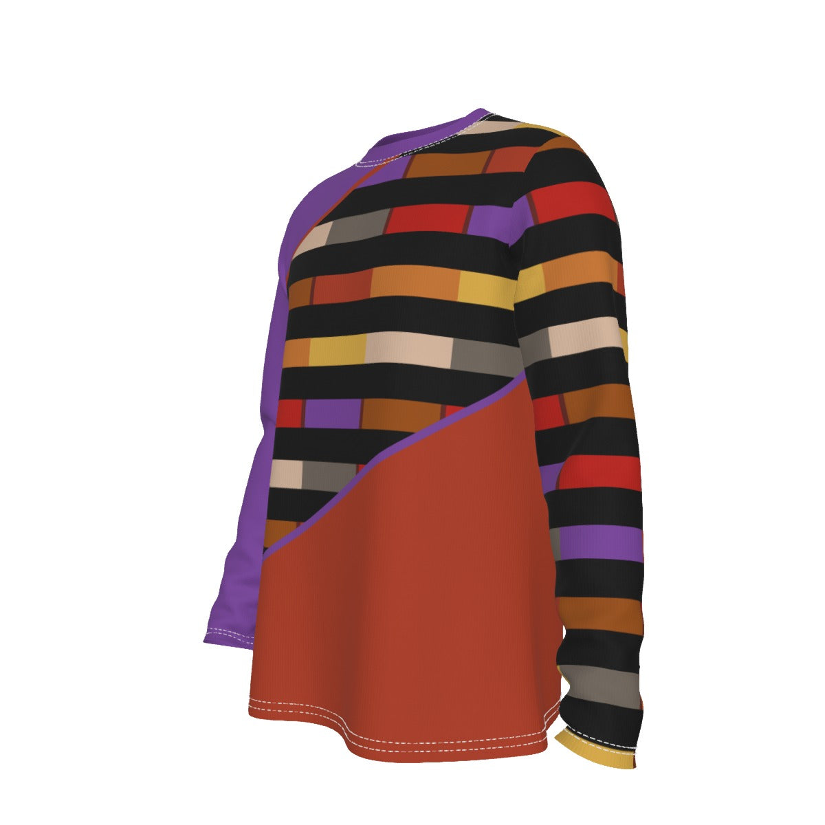 Purple Orange Black Color Block Long Sleeve Shirt, Future Civilian Costume T-Shirt Jake Sisko