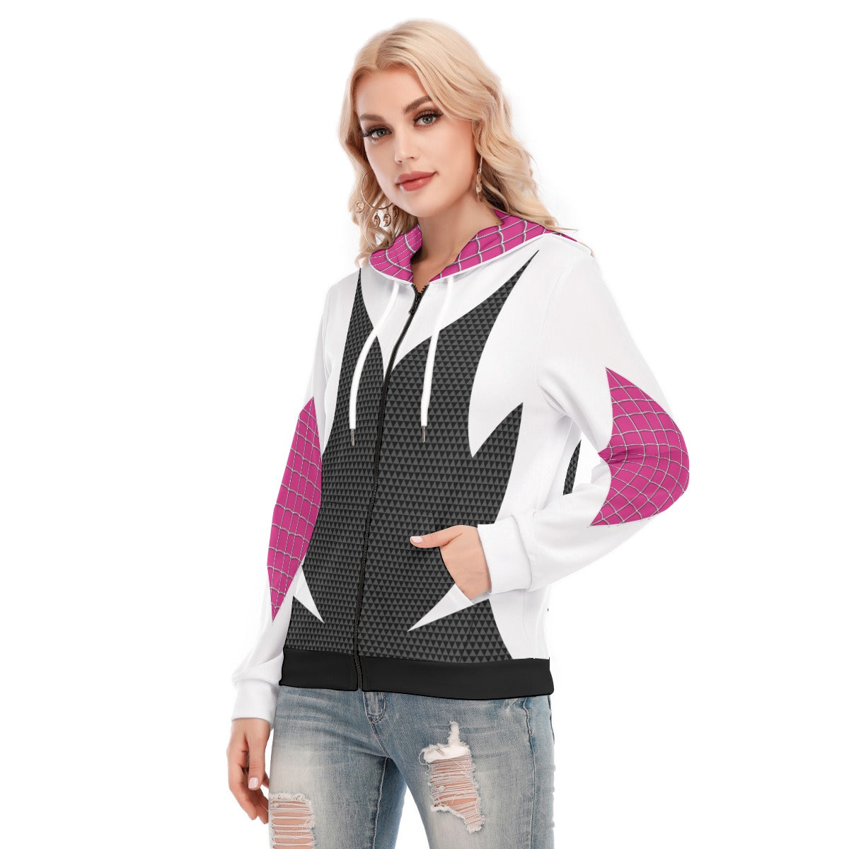 Gwen Spider Web Women's Zip Hoodie Costume Black and White