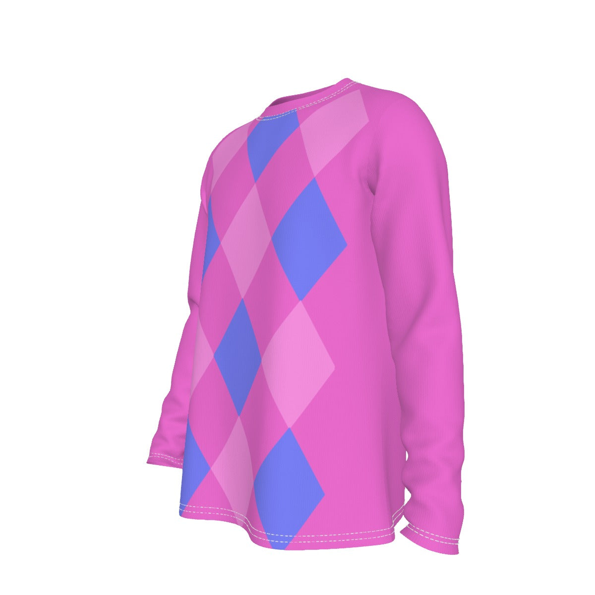 Pink and Blue Argyle Long Sleeve Shirt, Bright Colorblock Kawaii JPOP KPOP Fashion Baby Costume