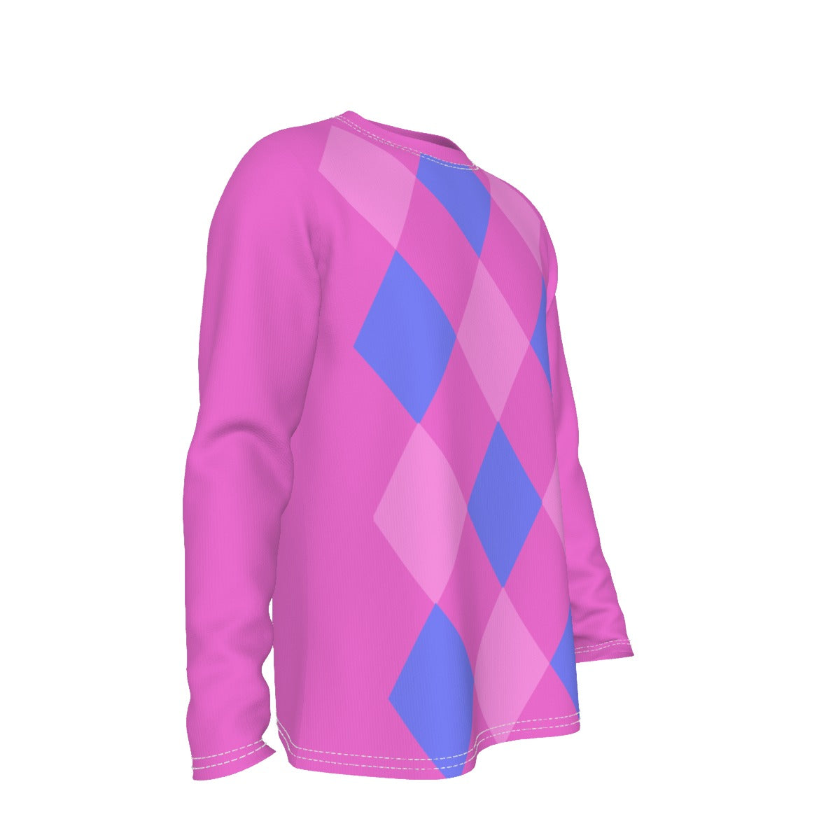 Pink and Blue Argyle Long Sleeve Shirt, Bright Colorblock Kawaii JPOP KPOP Fashion Baby Costume