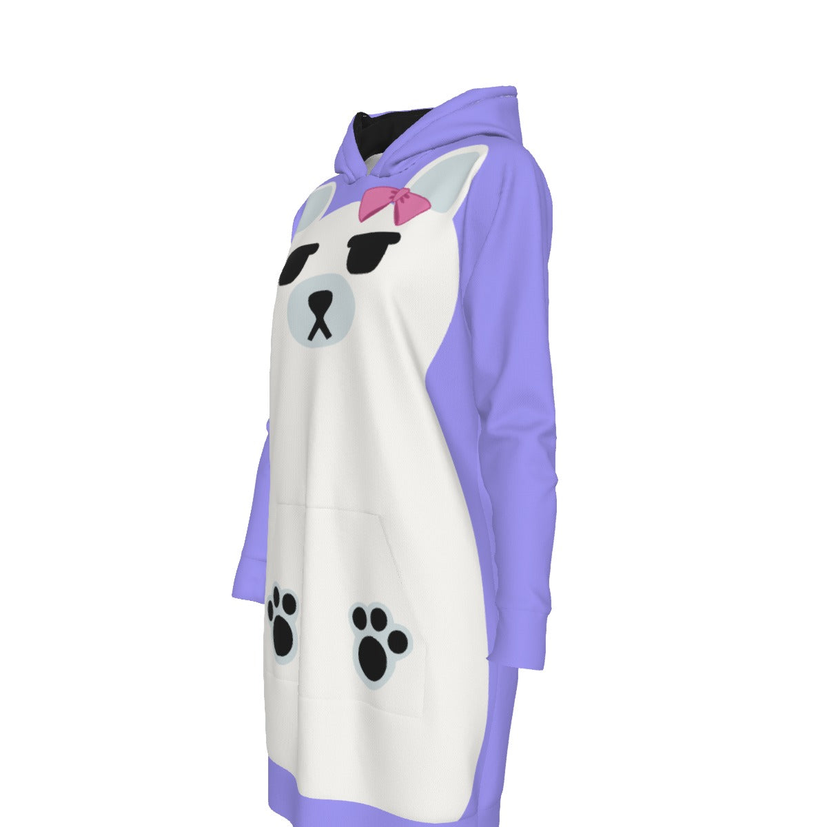 Women's Polar Bear Long Hoodie Sweatshirt Dress Blue Purple