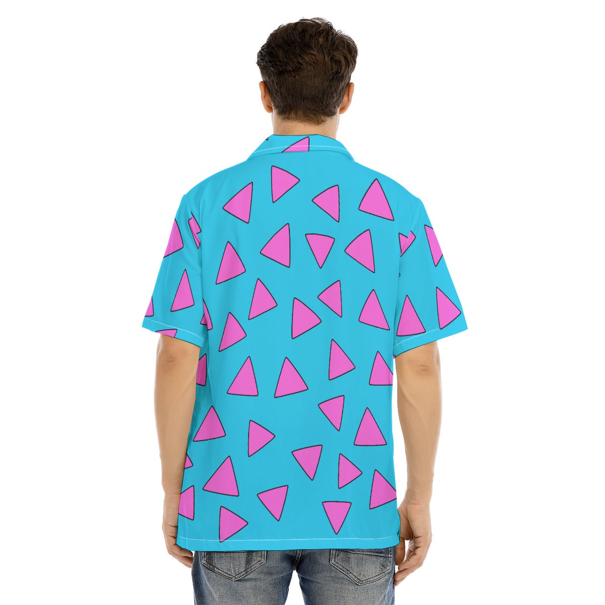 Rocko Retro Modern 90's 80's Hawaiian Shirt - Blue With Pink Triangles - Costume