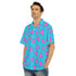 Rocko Retro Modern 90's 80's Hawaiian Shirt - Blue With Pink Triangles - Costume