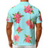 Men's Turquoise Blue / Green Hawaiian Shirt With Pink Flower Orchids Button Closure Abby Costume