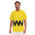 Yellow Polo Charlie Shirt With Black Zigzag Cartoon Blockhead - Costume - Drawn Look Brown