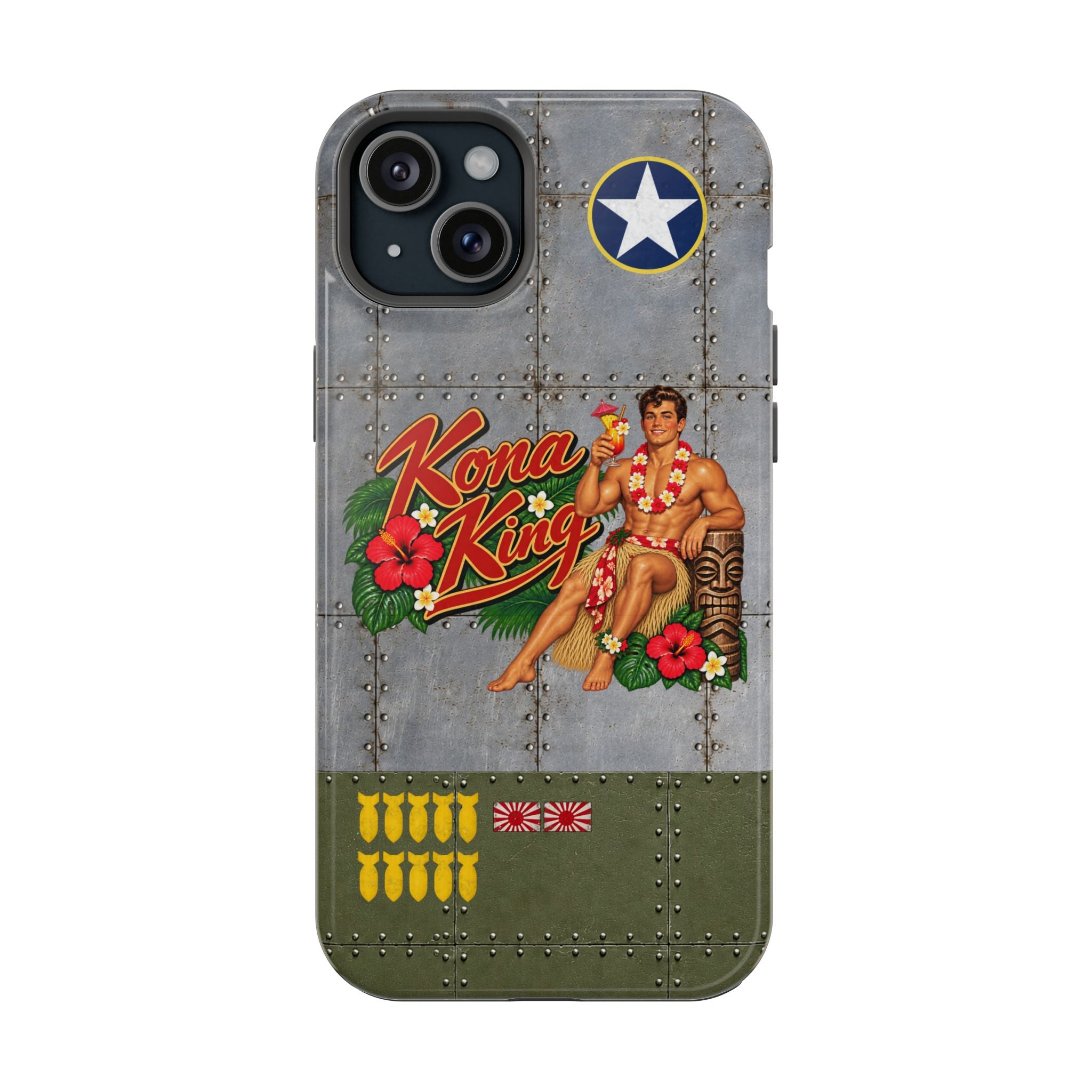 WWII Beefcake Phone Case, Kona King Male Pinup Nose Art, MagSafe Dual Layer Case for iPhone & Samsung Galaxy, Vintage Military Art