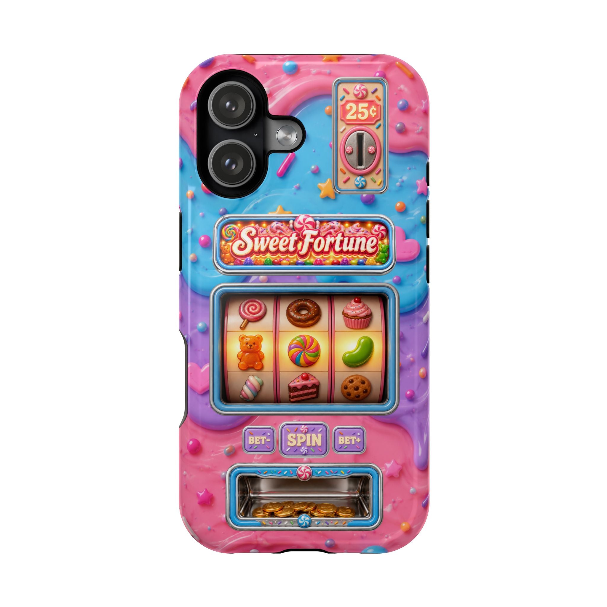 Candy Slot Machine iPhone Case, Sweet Fortune Casino Phone Cover, Colorful Candy Game Inspired MagSafe Compatible with Duel Layer Protection