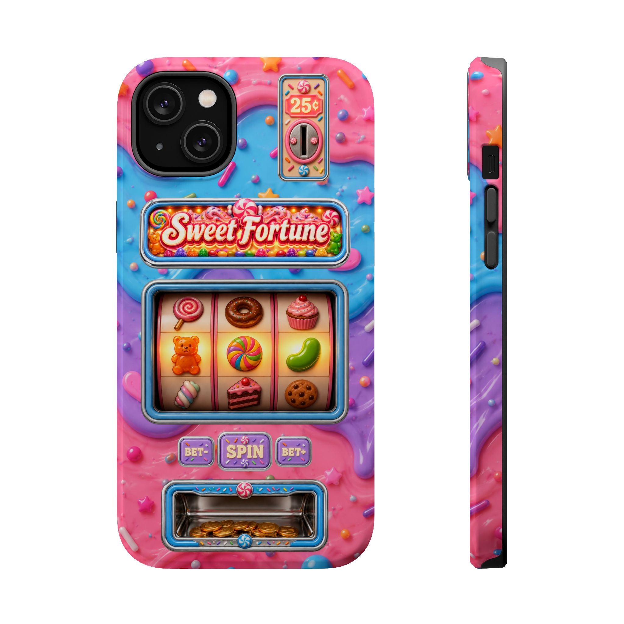 Candy Slot Machine iPhone Case, Sweet Fortune Casino Phone Cover, Colorful Candy Game Inspired MagSafe Compatible with Duel Layer Protection