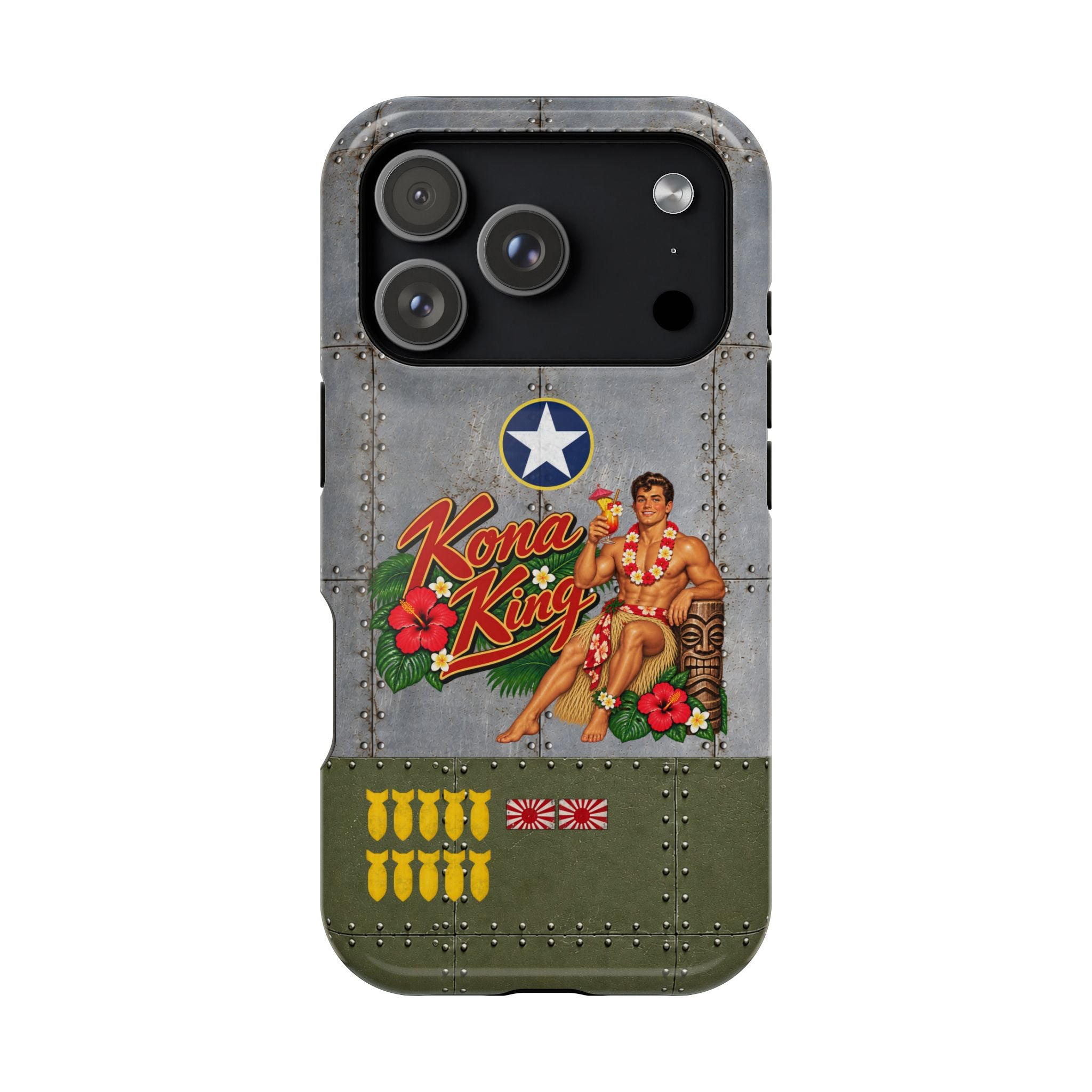 WWII Beefcake Phone Case, Kona King Male Pinup Nose Art, MagSafe Dual Layer Case for iPhone & Samsung Galaxy, Vintage Military Art