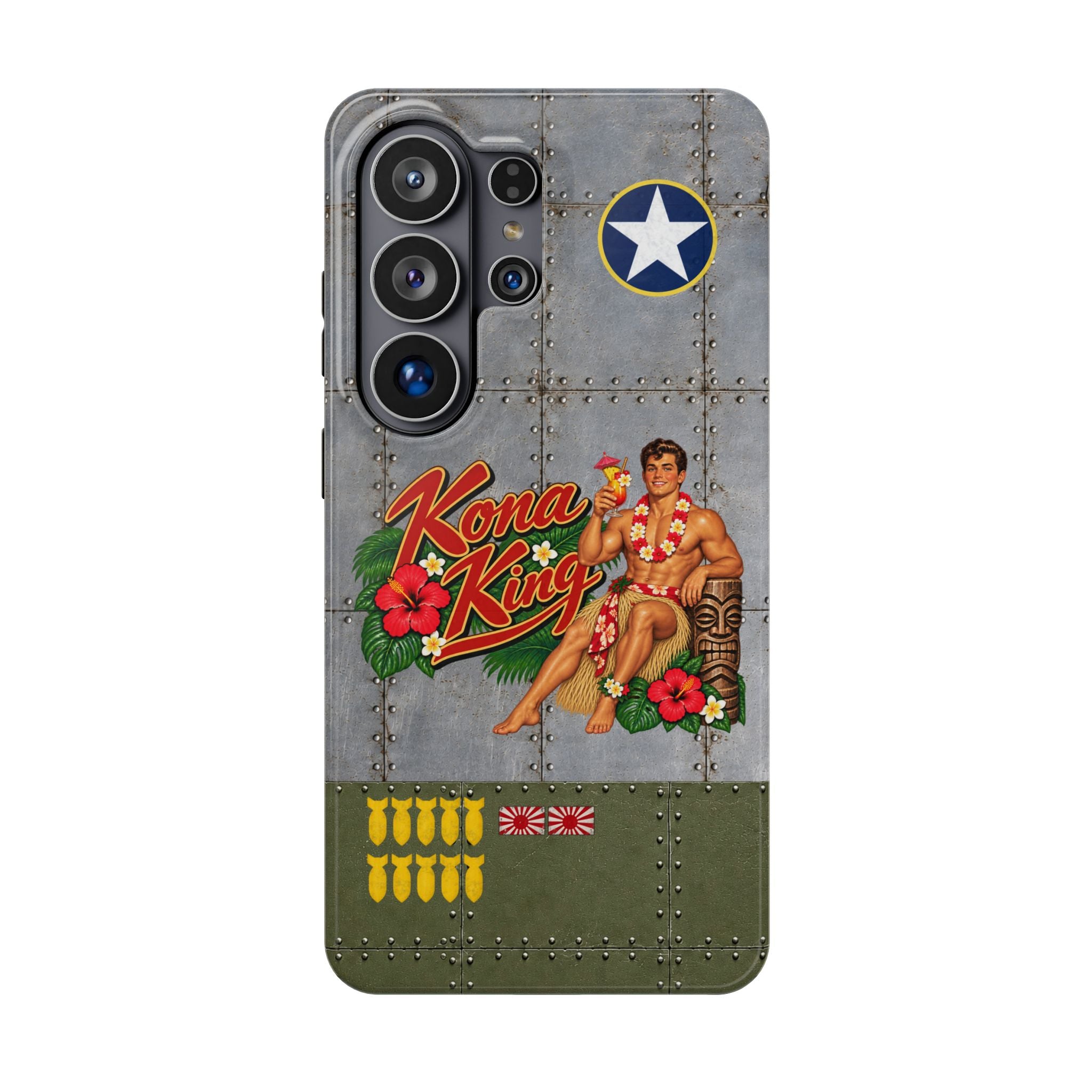 WWII Beefcake Phone Case, Kona King Male Pinup Nose Art, MagSafe Dual Layer Case for iPhone & Samsung Galaxy, Vintage Military Art