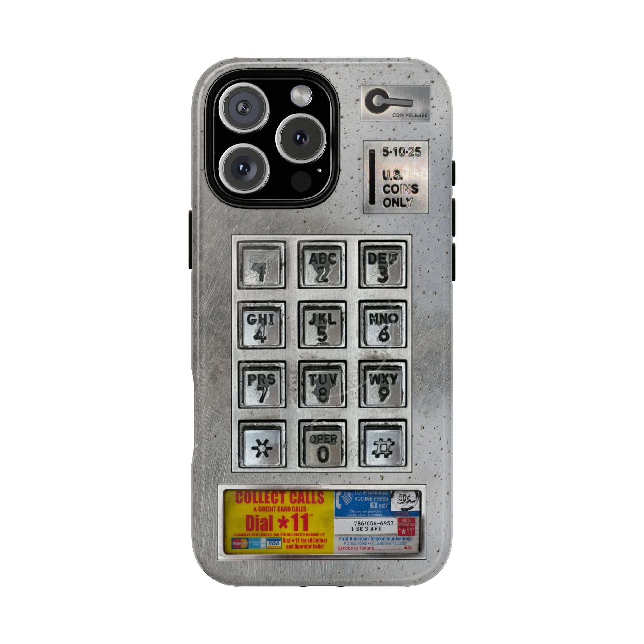 Payphone Retro Tech MagSafe iPhone Case 17 16 15 14 Pro Max Plus TouchTone Pay Phone Distressed 2 Layers of Protection Flat Art