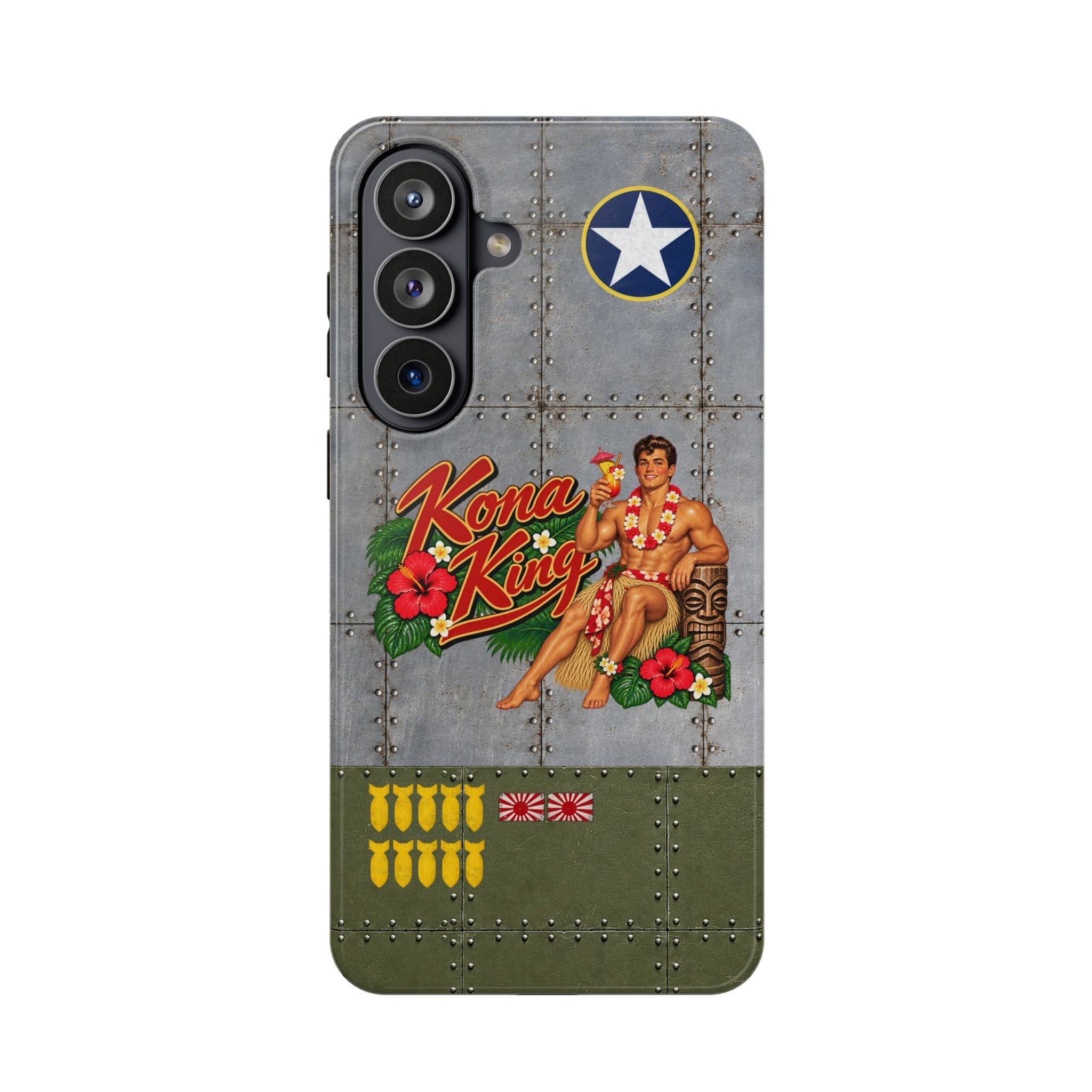 WWII Beefcake Phone Case, Kona King Male Pinup Nose Art, MagSafe Dual Layer Case for iPhone & Samsung Galaxy, Vintage Military Art