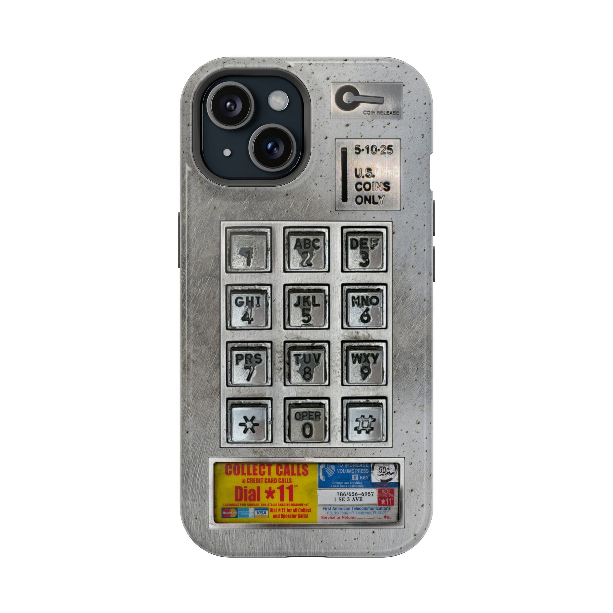 Payphone Retro Tech iPhone Case 17 16 15 14 13 Pro Max Mini Plus Touchtone Distressed Impact Resistant 2 Layers of Protection