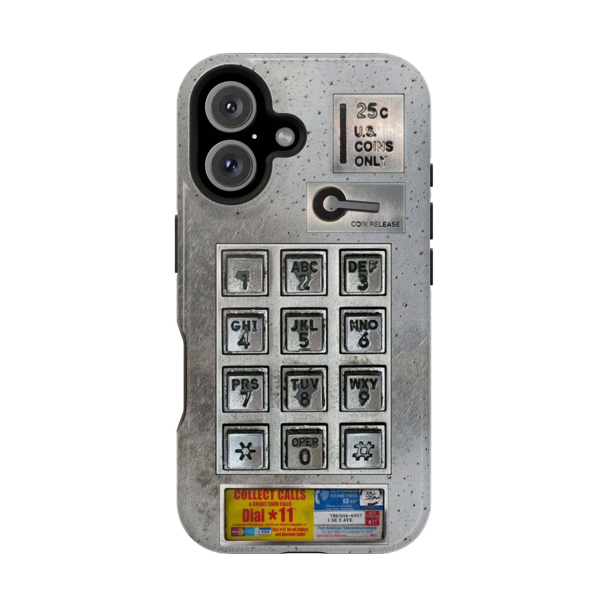 Payphone Retro Tech MagSafe Phone Case For iPhone and Samsung Galaxy 26 - TouchTone Pay Phone Distressed 2 Layers of Protection Flat Art