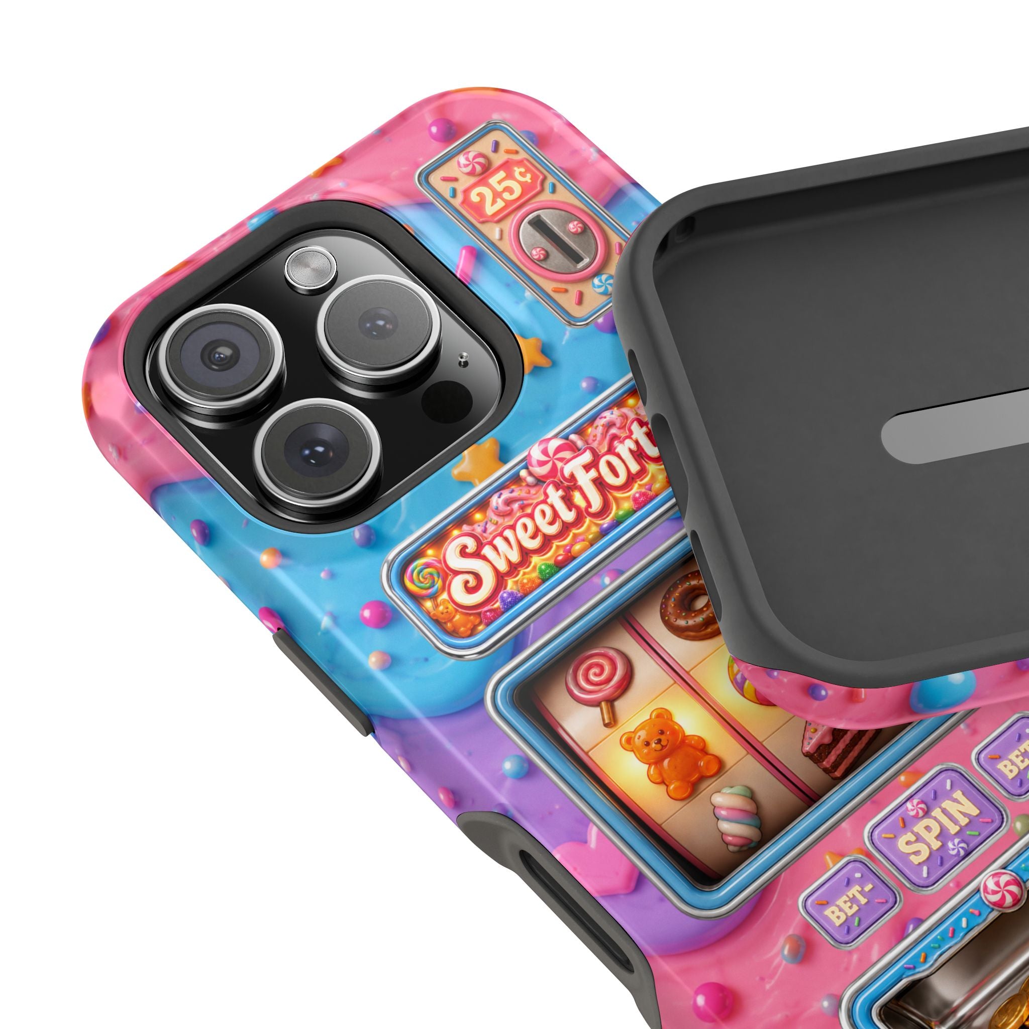 Candy Slot Machine iPhone Case, Sweet Fortune Casino Phone Cover, Colorful Candy Game Inspired MagSafe Compatible with Duel Layer Protection