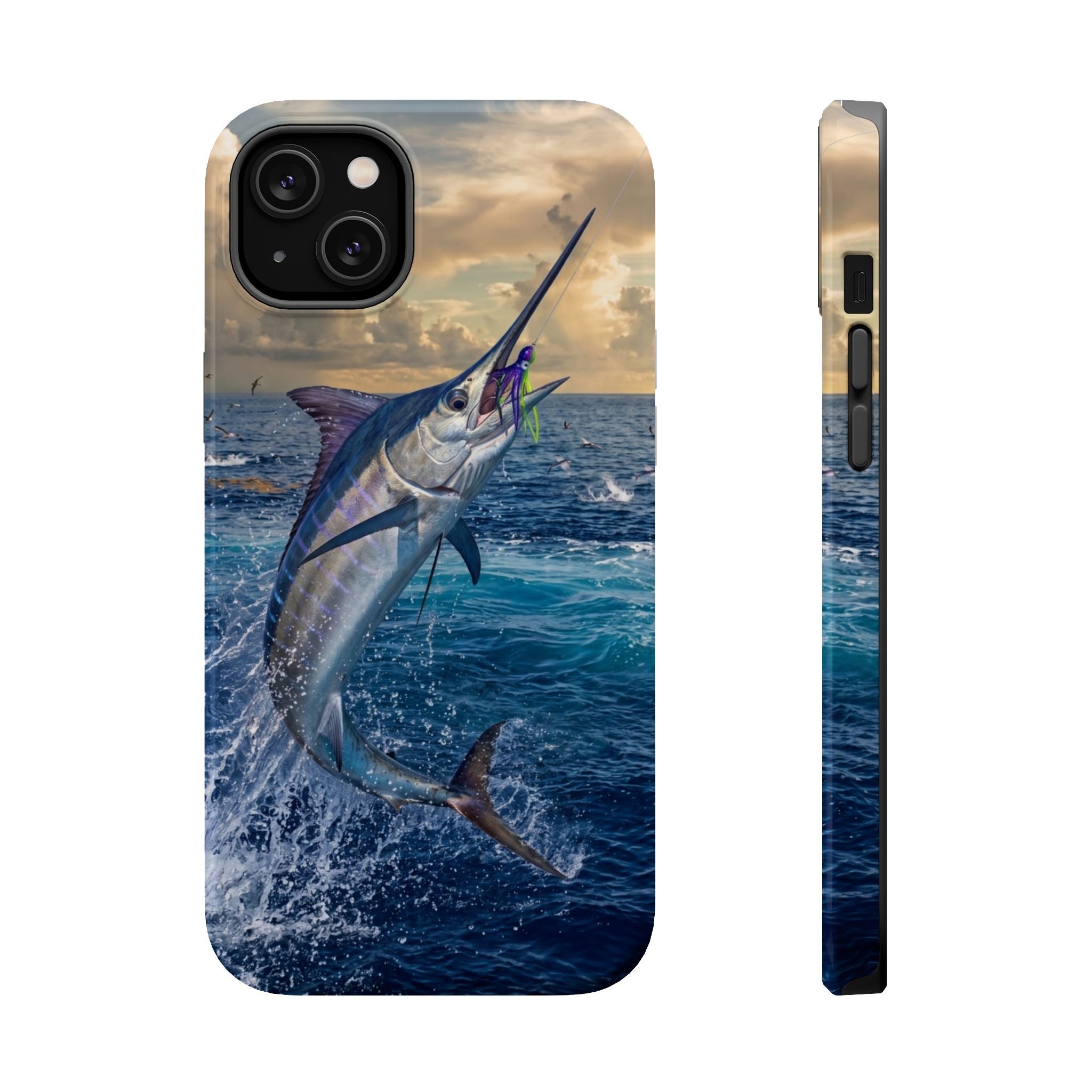 Marlin Fishing Fish Phone Case MagSafe Compatible for iPhone & Samsung Galaxy | Blue Marlin Fisherman Gift | Dual Layer Tough Case