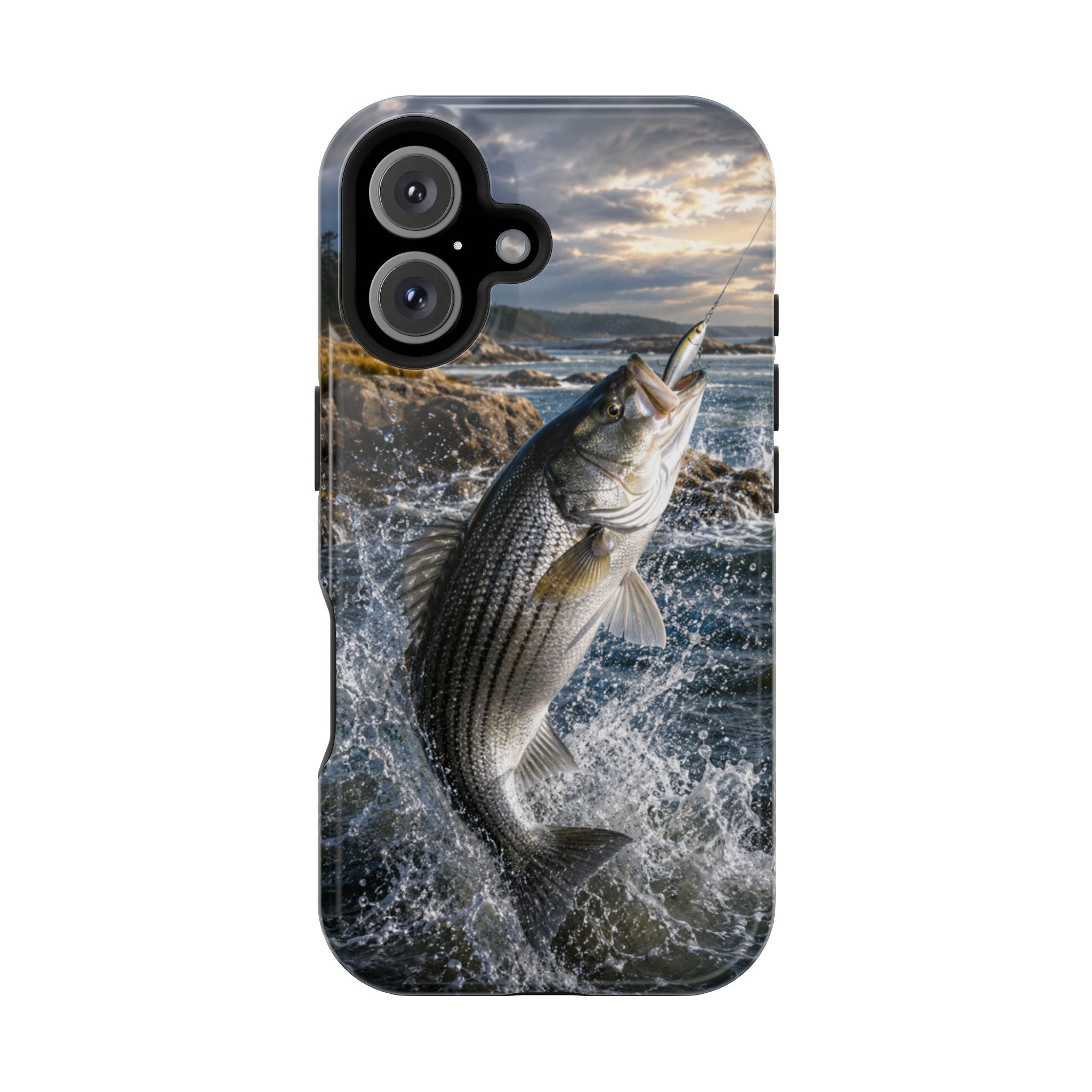 Striped Bass Fishing Fish Phone Case MagSafe Compatible for iPhone & Samsung Galaxy | Striper Fisherman Gift | Dual Layer Tough Case