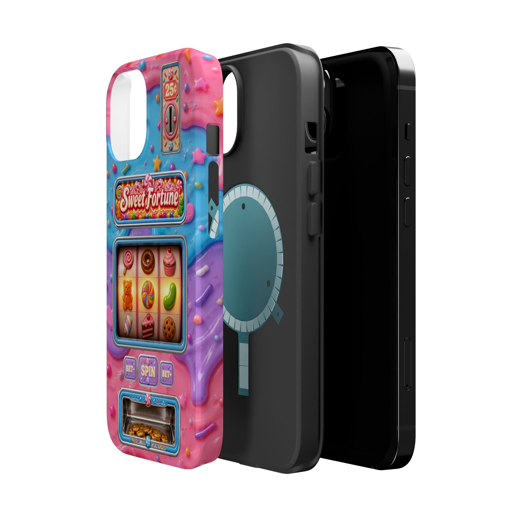 Candy Slot Machine iPhone Case, Sweet Fortune Casino Phone Cover, Colorful Candy Game Inspired MagSafe Compatible with Duel Layer Protection