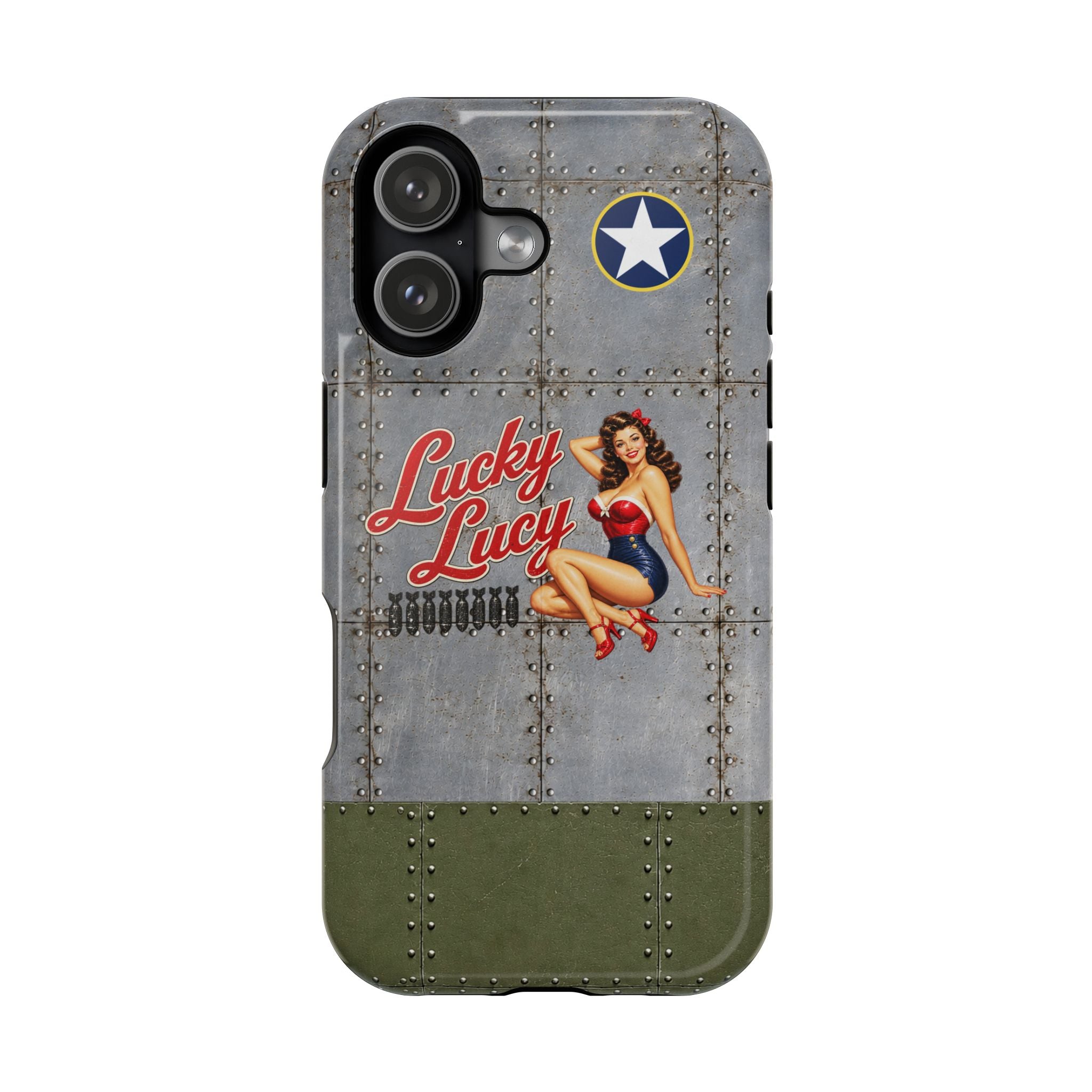 WWII Pinup Phone Case, Lucky Lucy Nose Art, MagSafe Dual Layer Case for iPhone & Samsung Galaxy, Vintage Aircraft Art