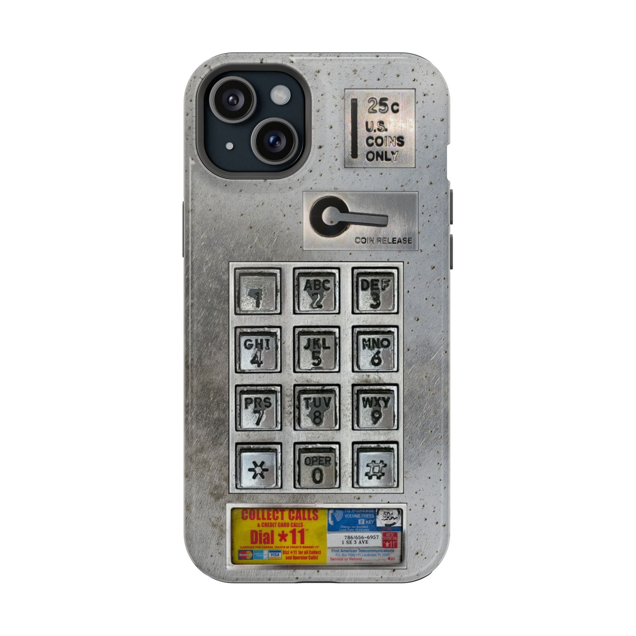 Payphone Retro Tech MagSafe Phone Case For iPhone and Samsung Galaxy 26 - TouchTone Pay Phone Distressed 2 Layers of Protection Flat Art