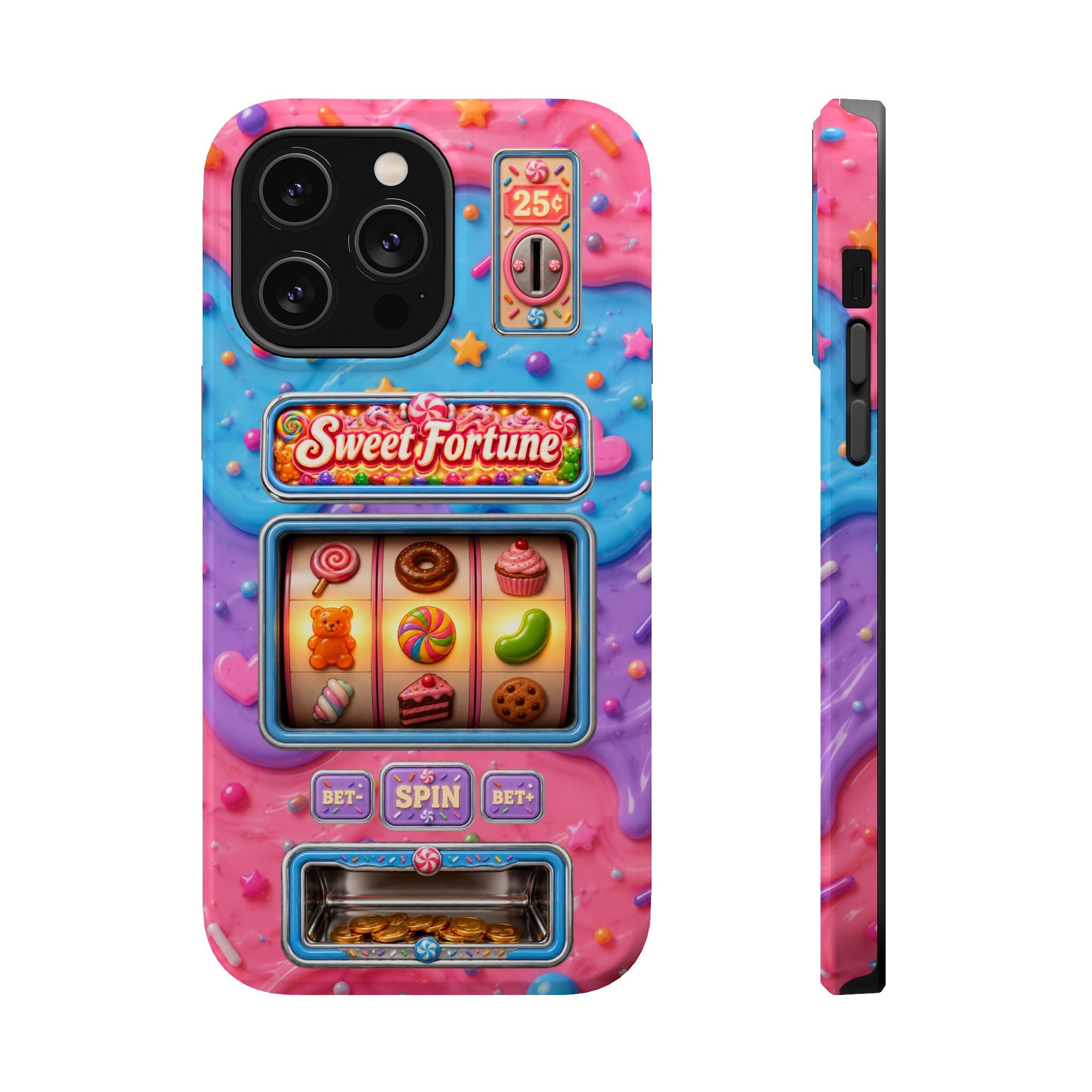Candy Slot Machine iPhone Case, Sweet Fortune Casino Phone Cover, Colorful Candy Game Inspired MagSafe Compatible with Duel Layer Protection