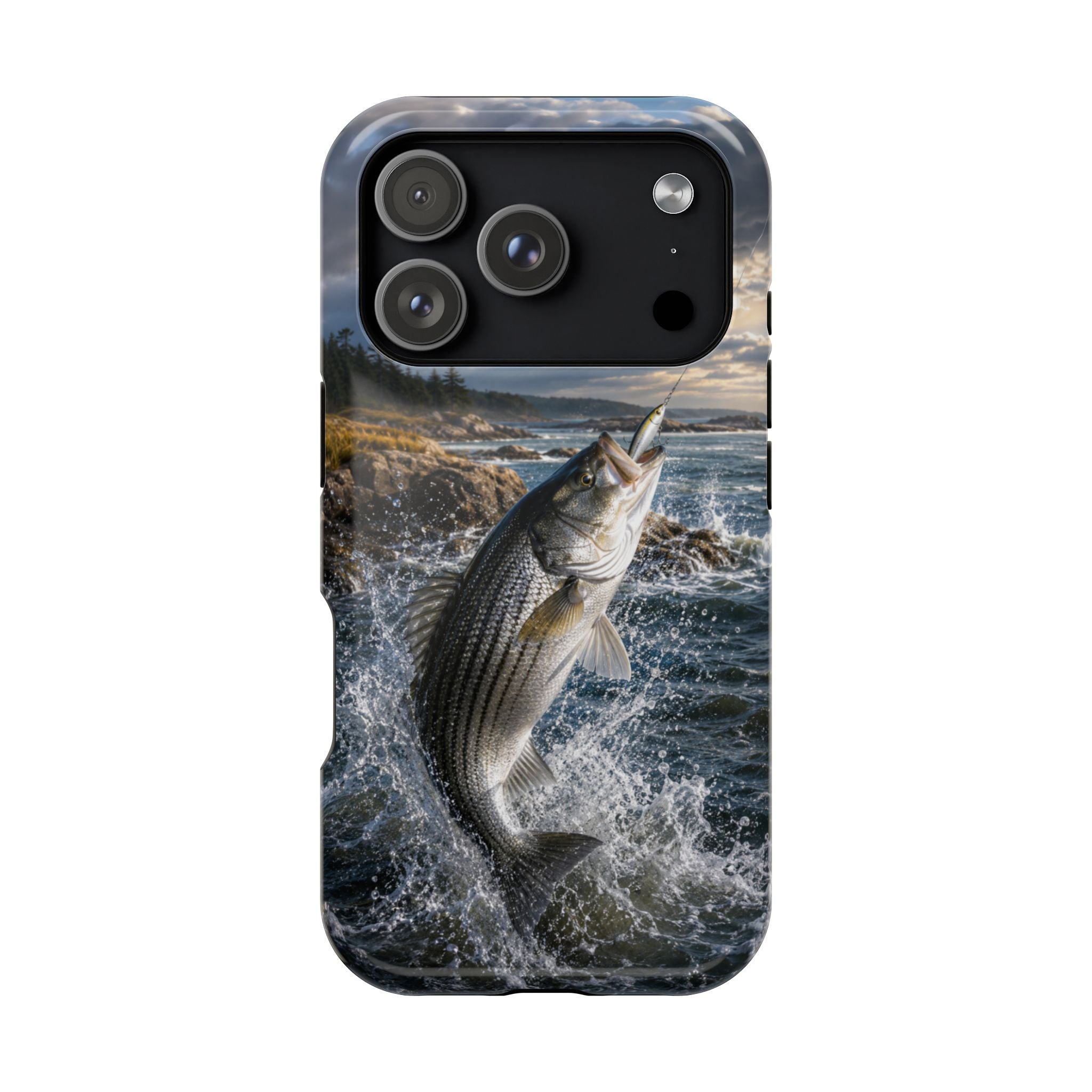 Striped Bass Fishing Fish Phone Case MagSafe Compatible for iPhone & Samsung Galaxy | Striper Fisherman Gift | Dual Layer Tough Case